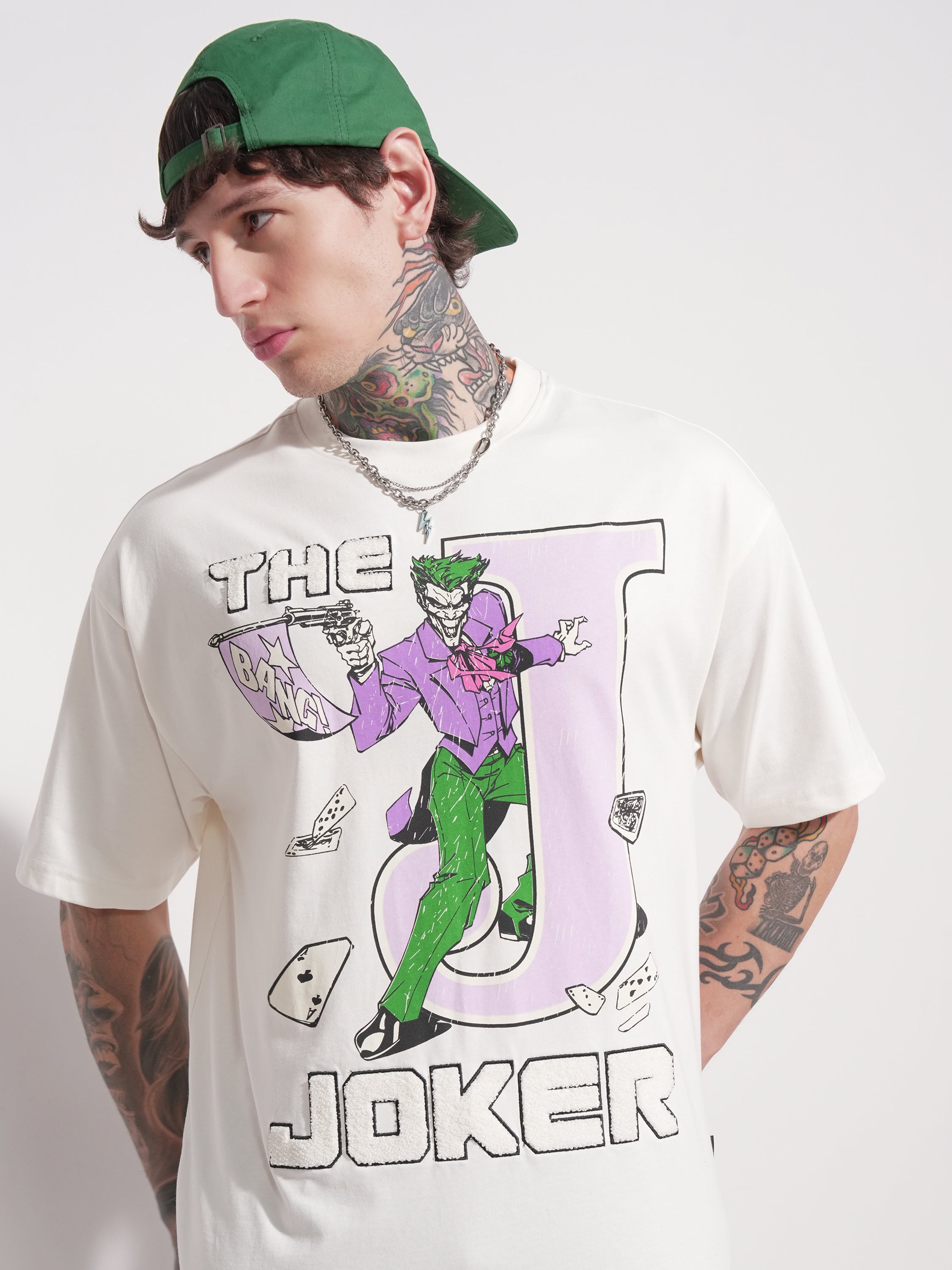 DC By Highlander Men White Batman Printed Round Neck Oversized Fit T-Shirt - White - Image 1