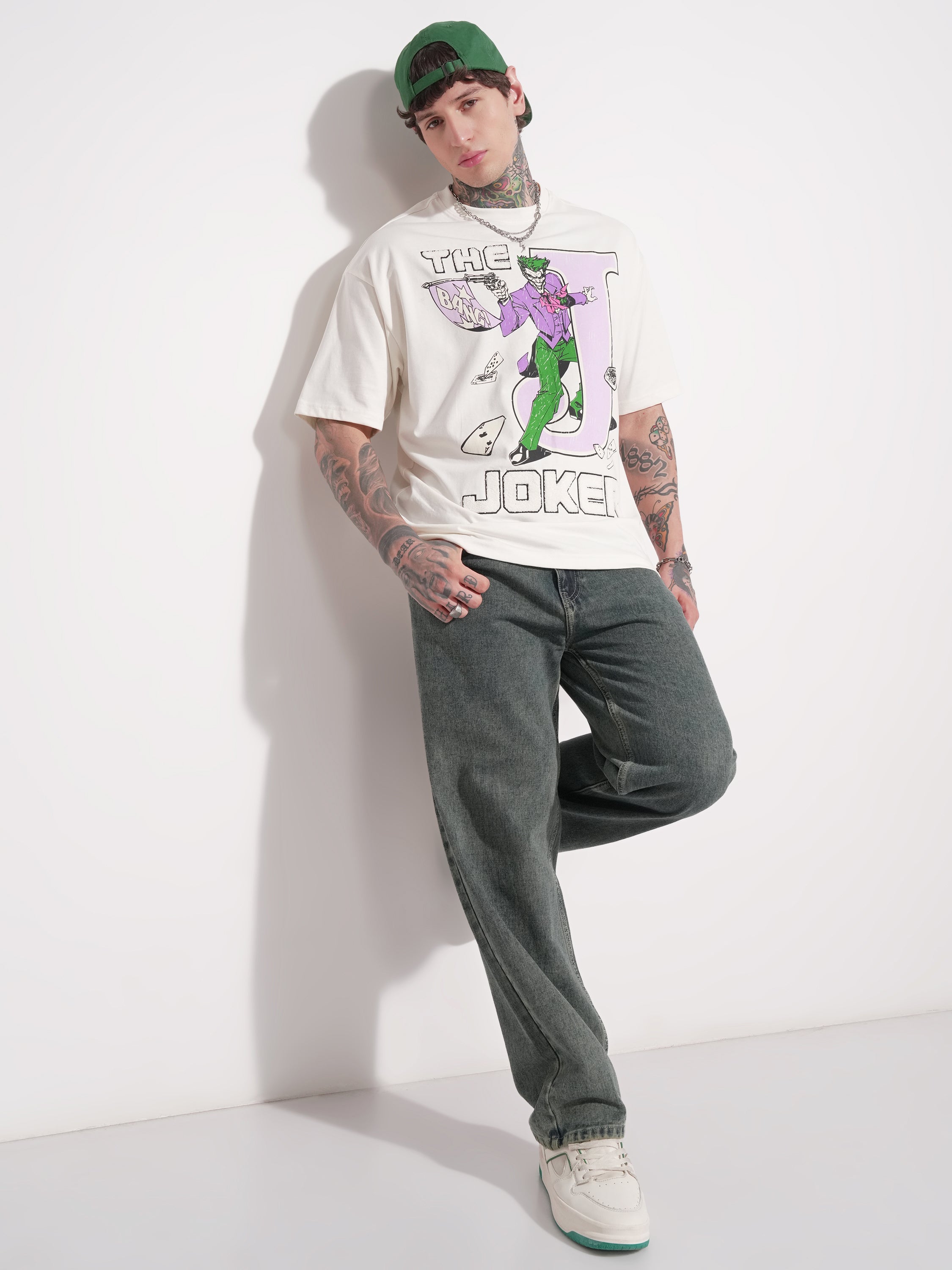 DC By Highlander Men White Batman Printed Round Neck Oversized Fit T-Shirt - White - Image 2