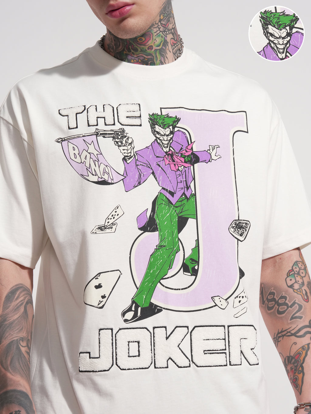 DC By Highlander Men White Batman Printed Round Neck Oversized Fit T-Shirt - White - Image 5