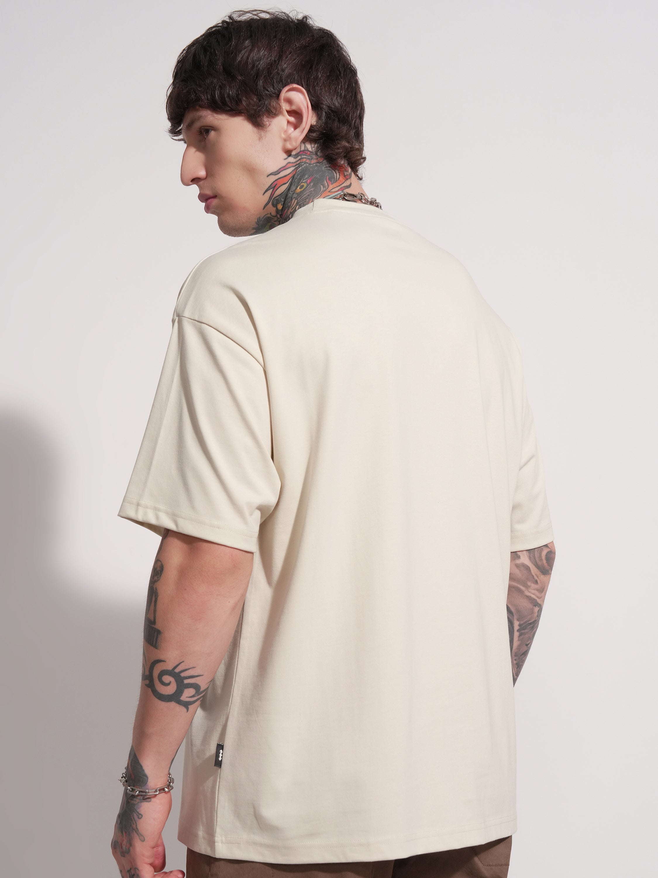 DC By Highlander Men Cream Joker Printed Round Neck Oversized Fit T-Shirt - Cream - Image 3