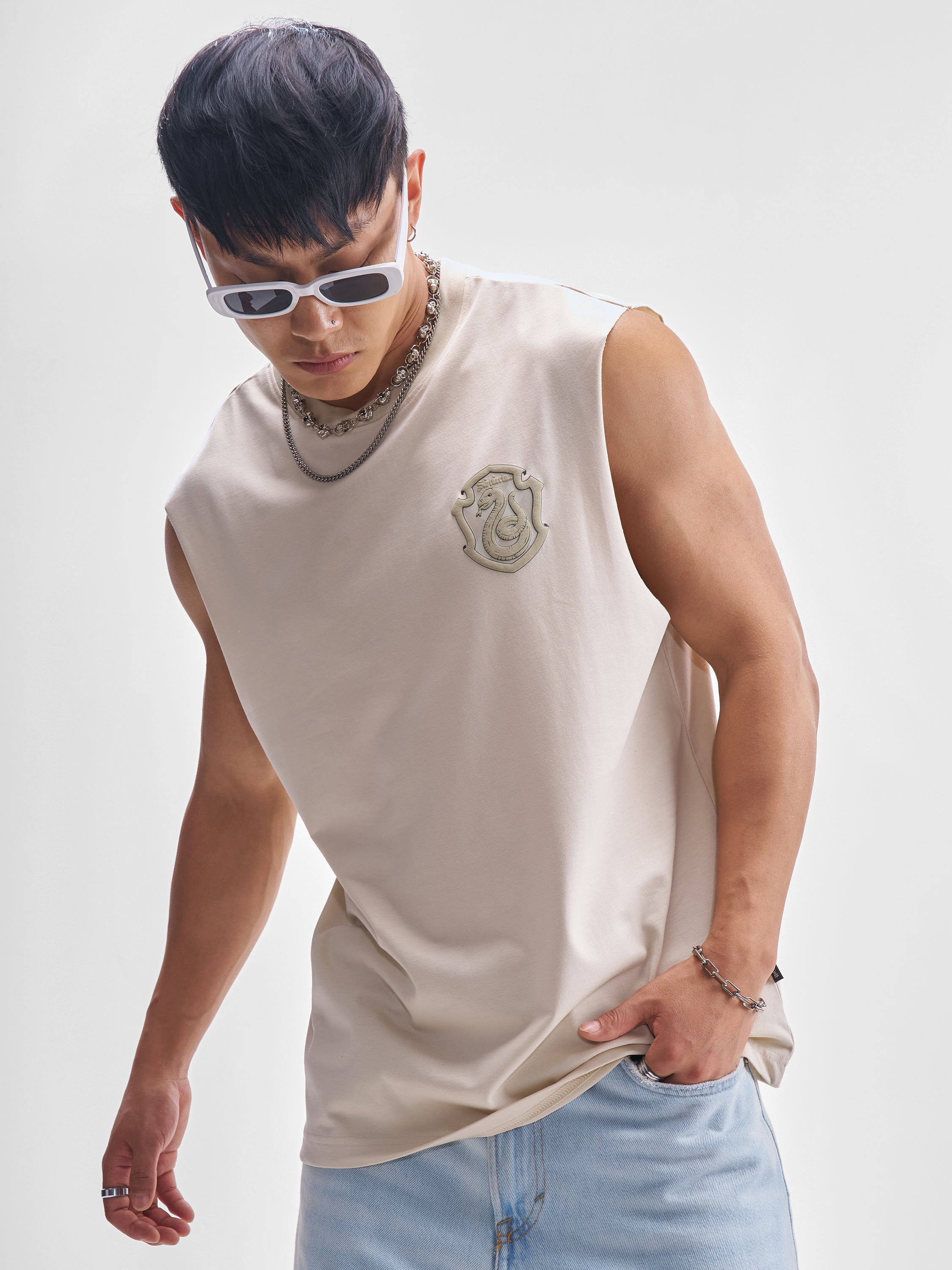 WB By Highlander Men Cream Harry Potter Slytherine Printed Round Neck T-Shirt - Cream - Image 5