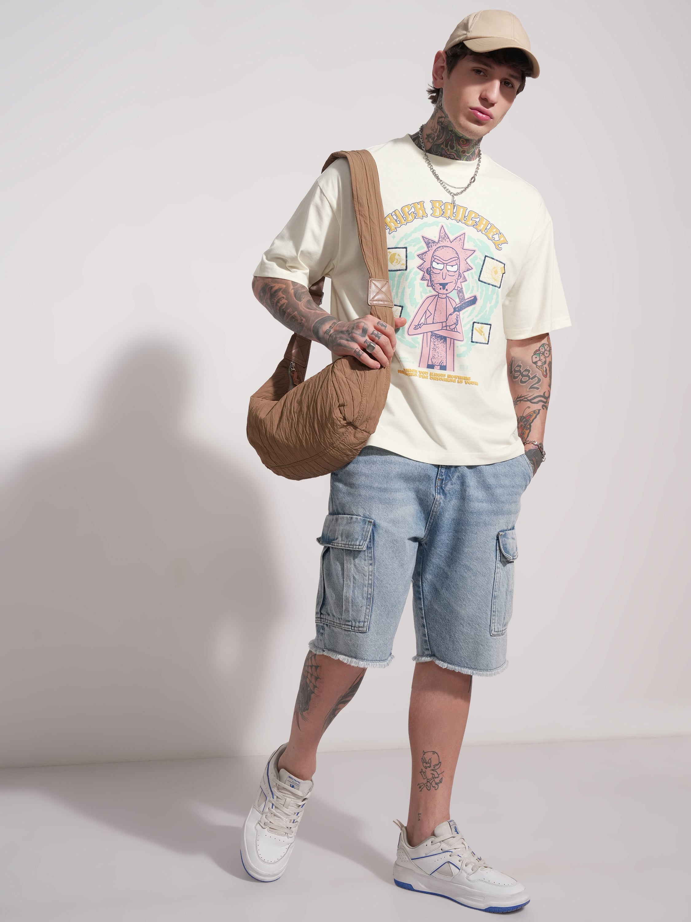 WB By Highlander Men Off White Rick and Morty Printed Round Neck Oversized Fit T-Shirt - Off White - Image 2