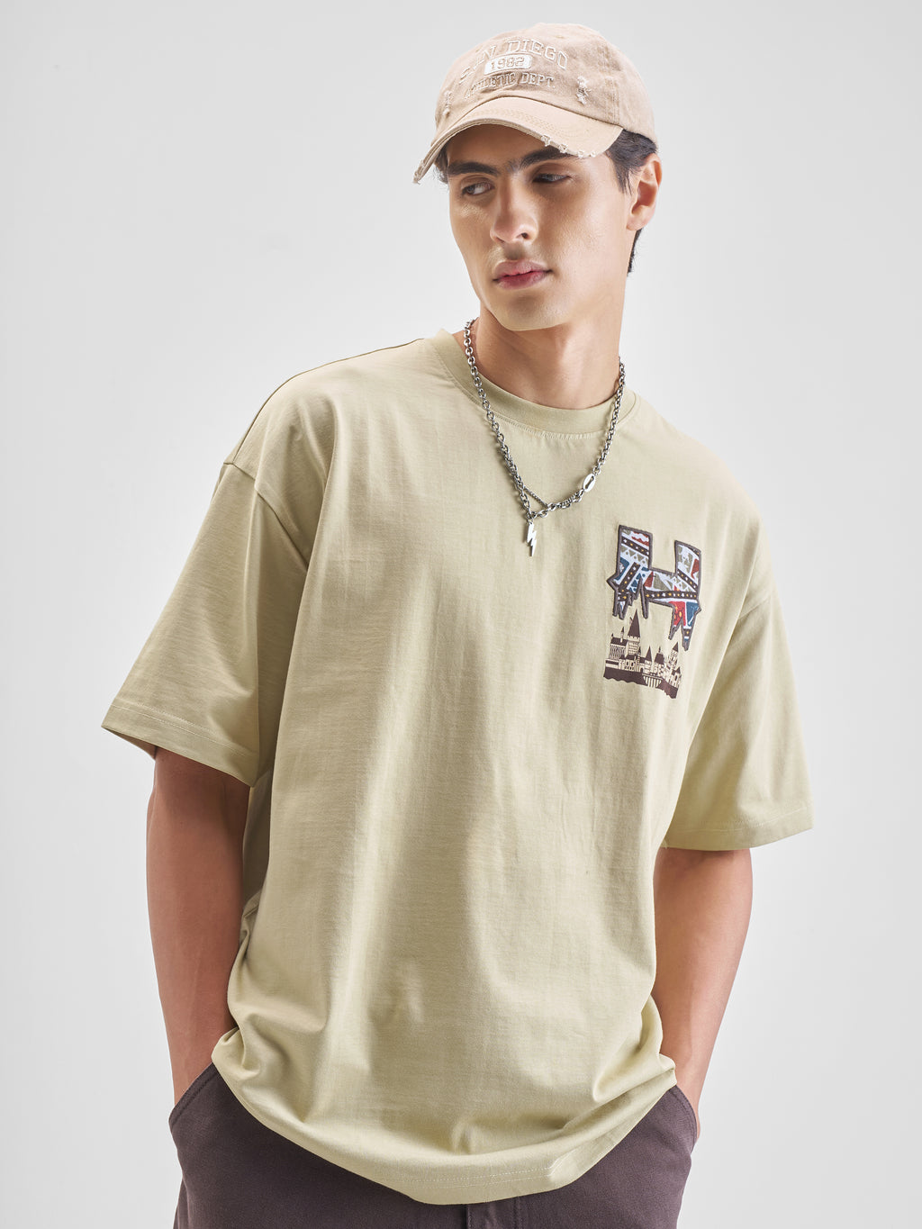 WB By Highlander Men Beige Harry Potter Printed Round Neck Oversized Fit T-Shirt - Beige - Image 3