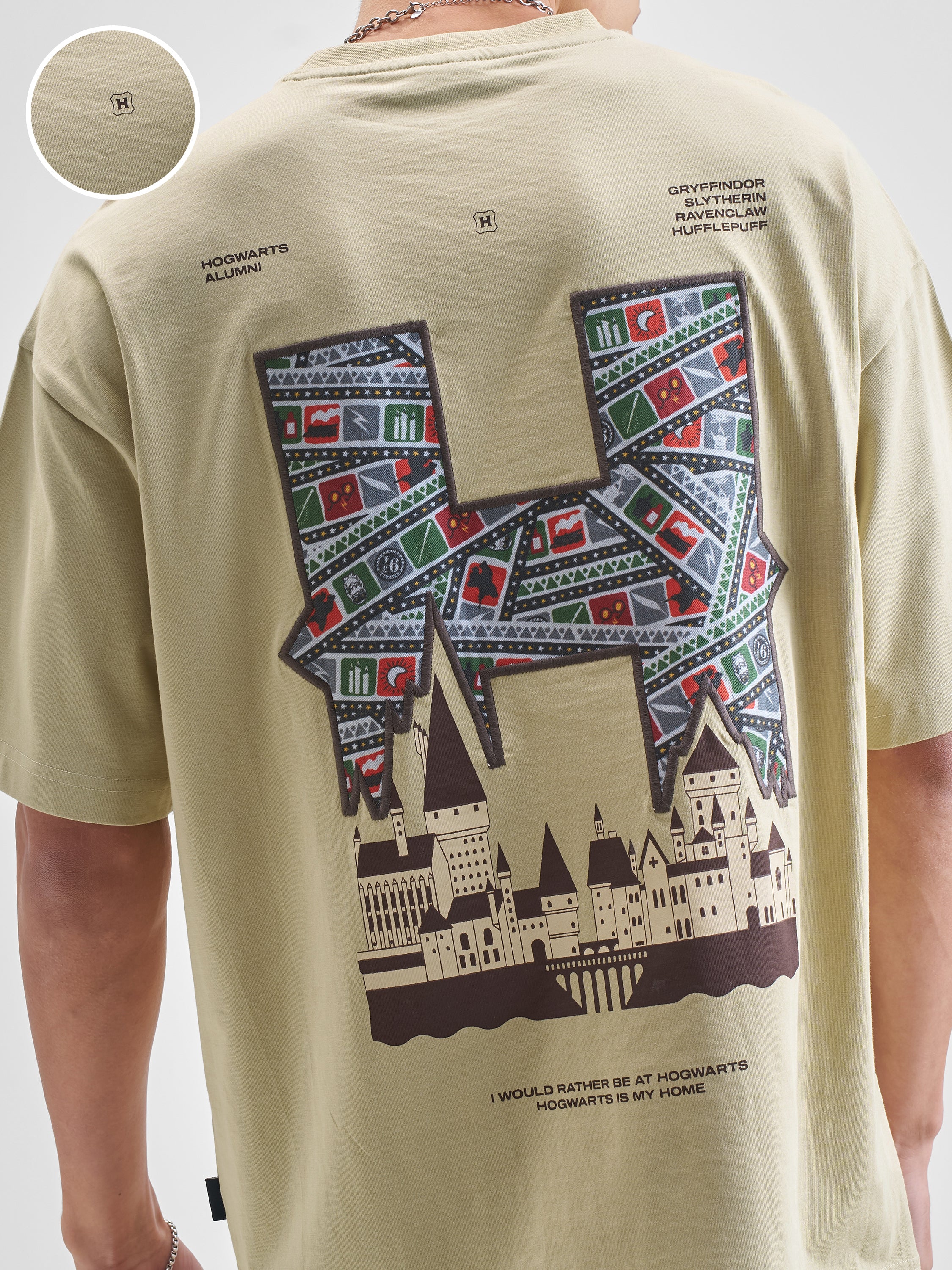 WB By Highlander Men Beige Harry Potter Printed Round Neck Oversized Fit T-Shirt - Beige - Image 5