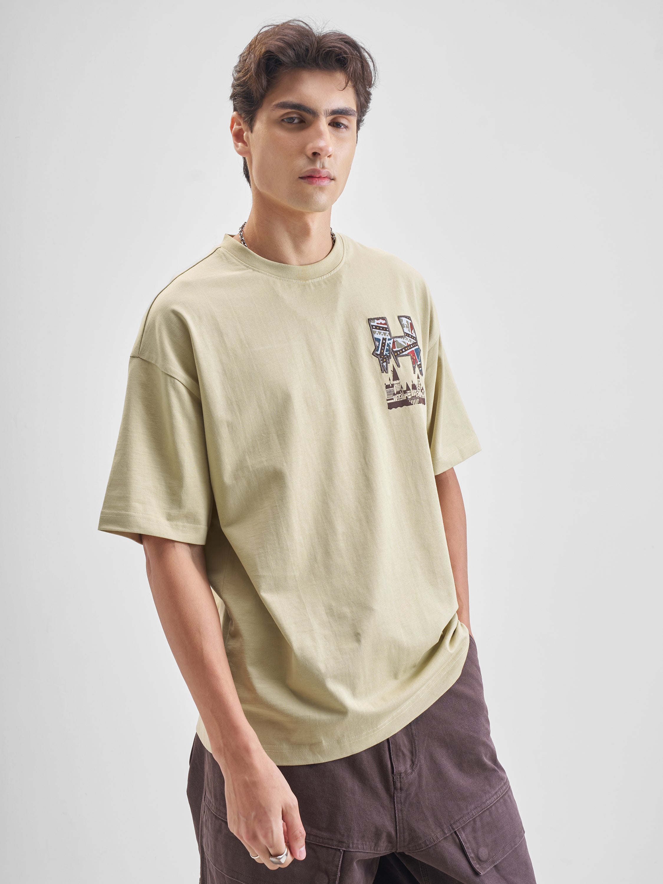 WB By Highlander Men Beige Harry Potter Printed Round Neck Oversized Fit T-Shirt - Beige - Image 6