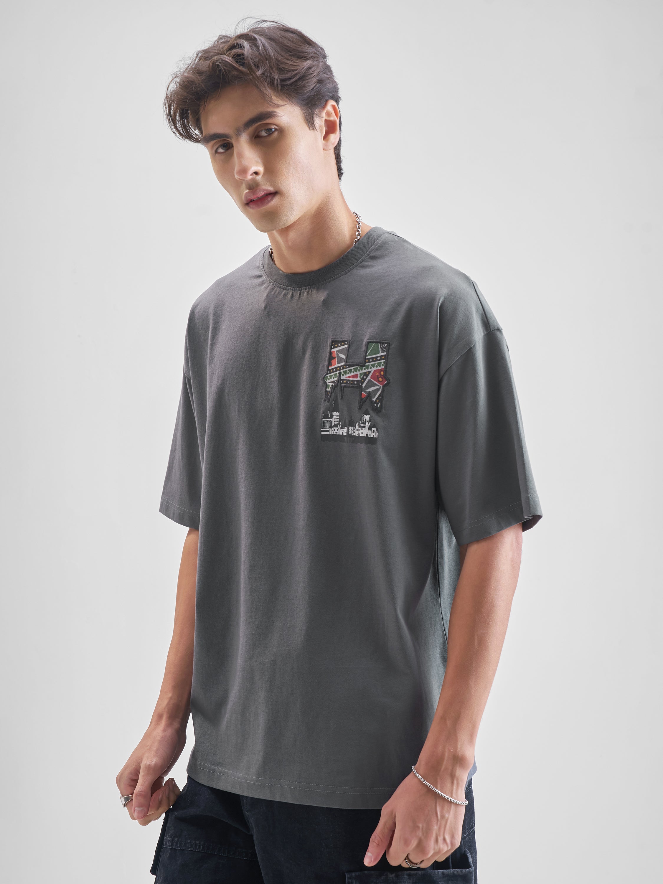 WB By Highlander Men Grey Harry Potter Printed Round Neck Oversized Fit T-Shirt - Grey - Image 4