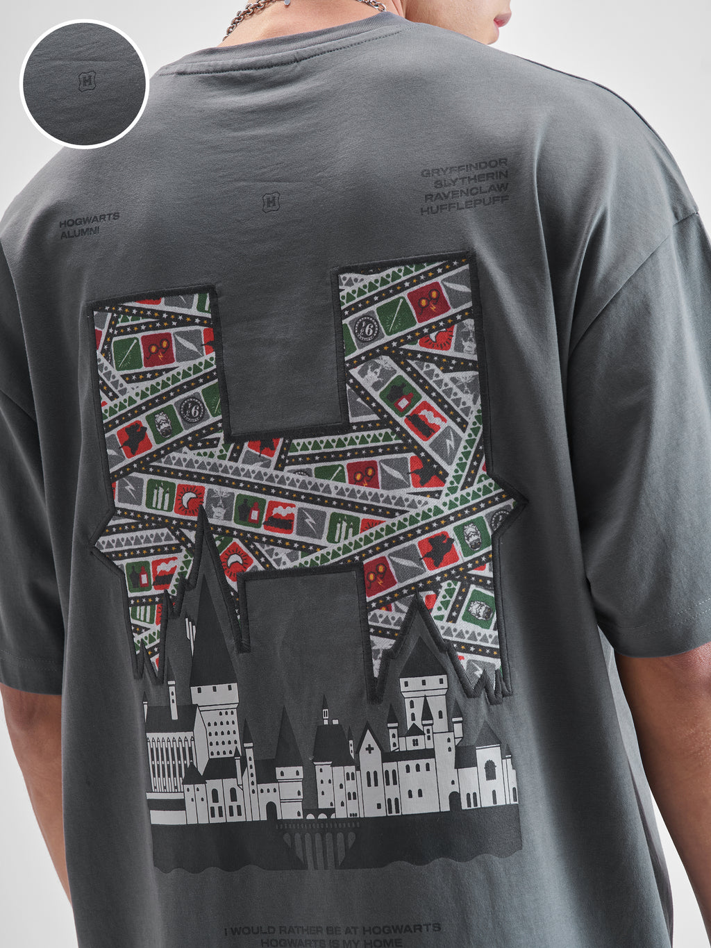WB By Highlander Men Grey Harry Potter Printed Round Neck Oversized Fit T-Shirt - Grey - Image 5