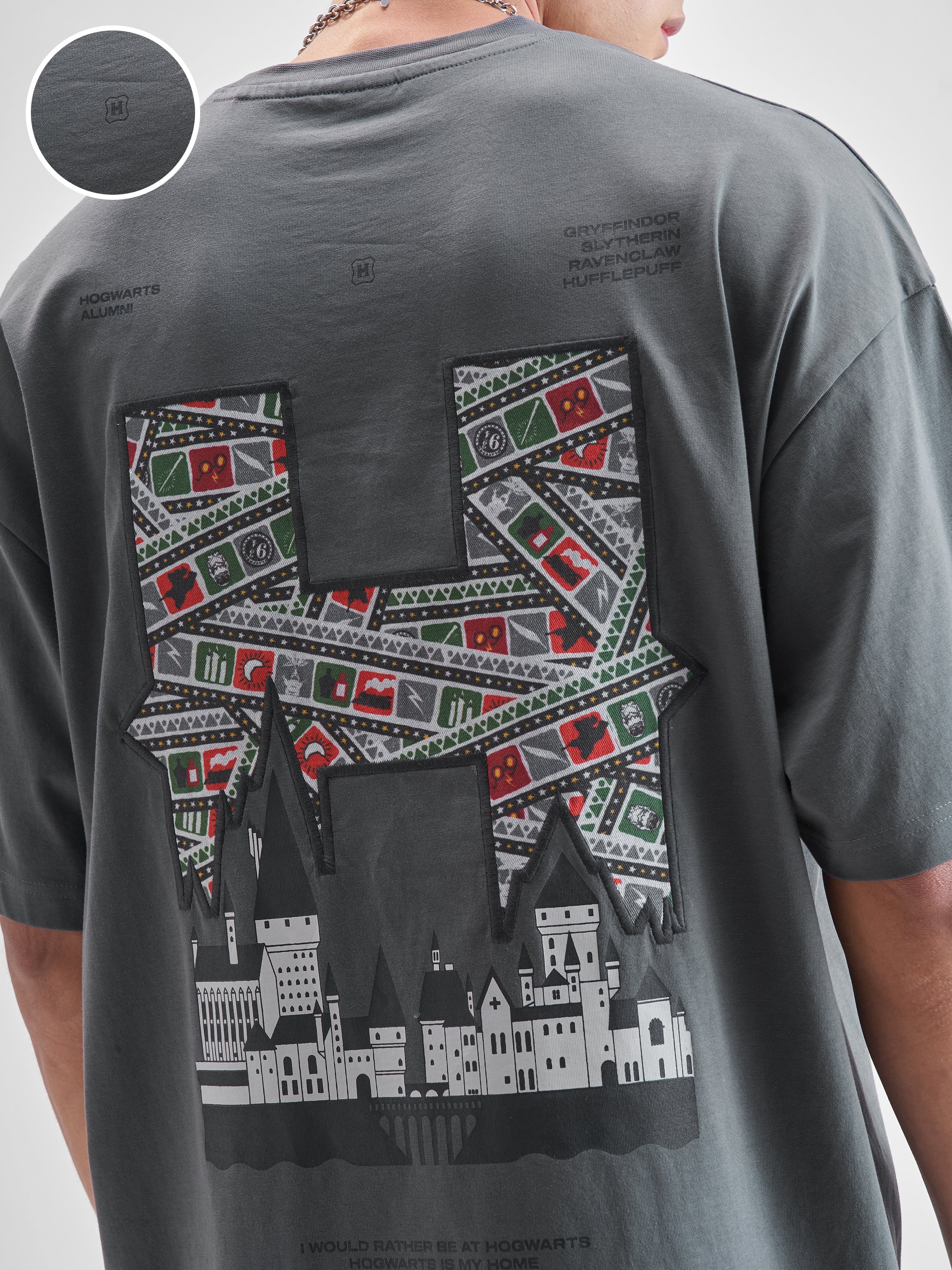 WB By Highlander Men Grey Harry Potter Printed Round Neck Oversized Fit T-Shirt - Grey - Image 5