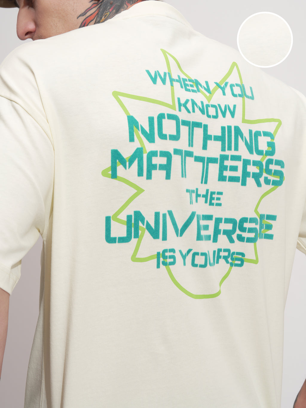 WB By Highlander Men Beige Rick And Morty Printed Round Neck Oversized Fit T-Shirt - Beige - Image 5