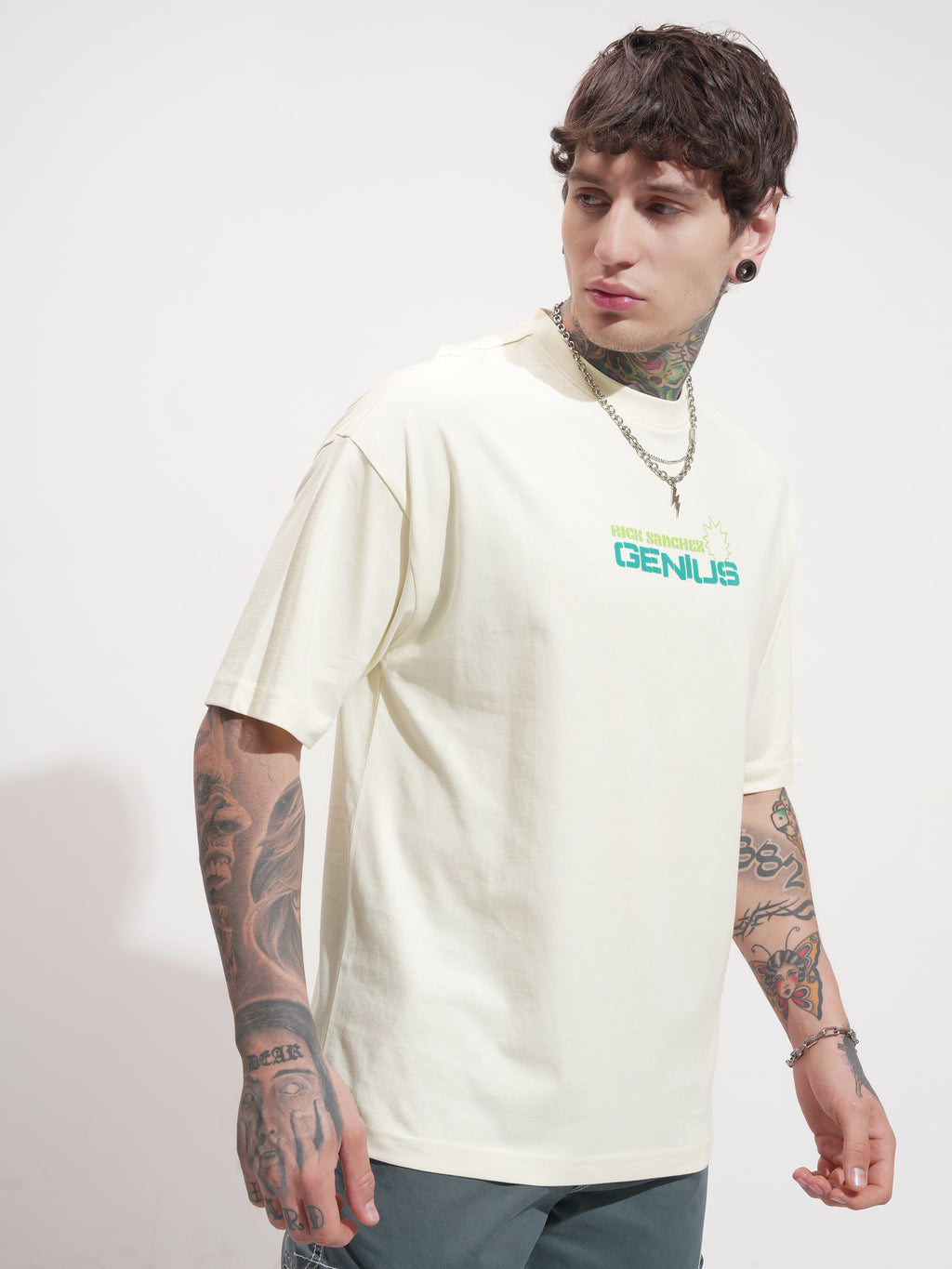 WB By Highlander Men Beige Rick And Morty Printed Round Neck Oversized Fit T-Shirt - Beige - Image 6
