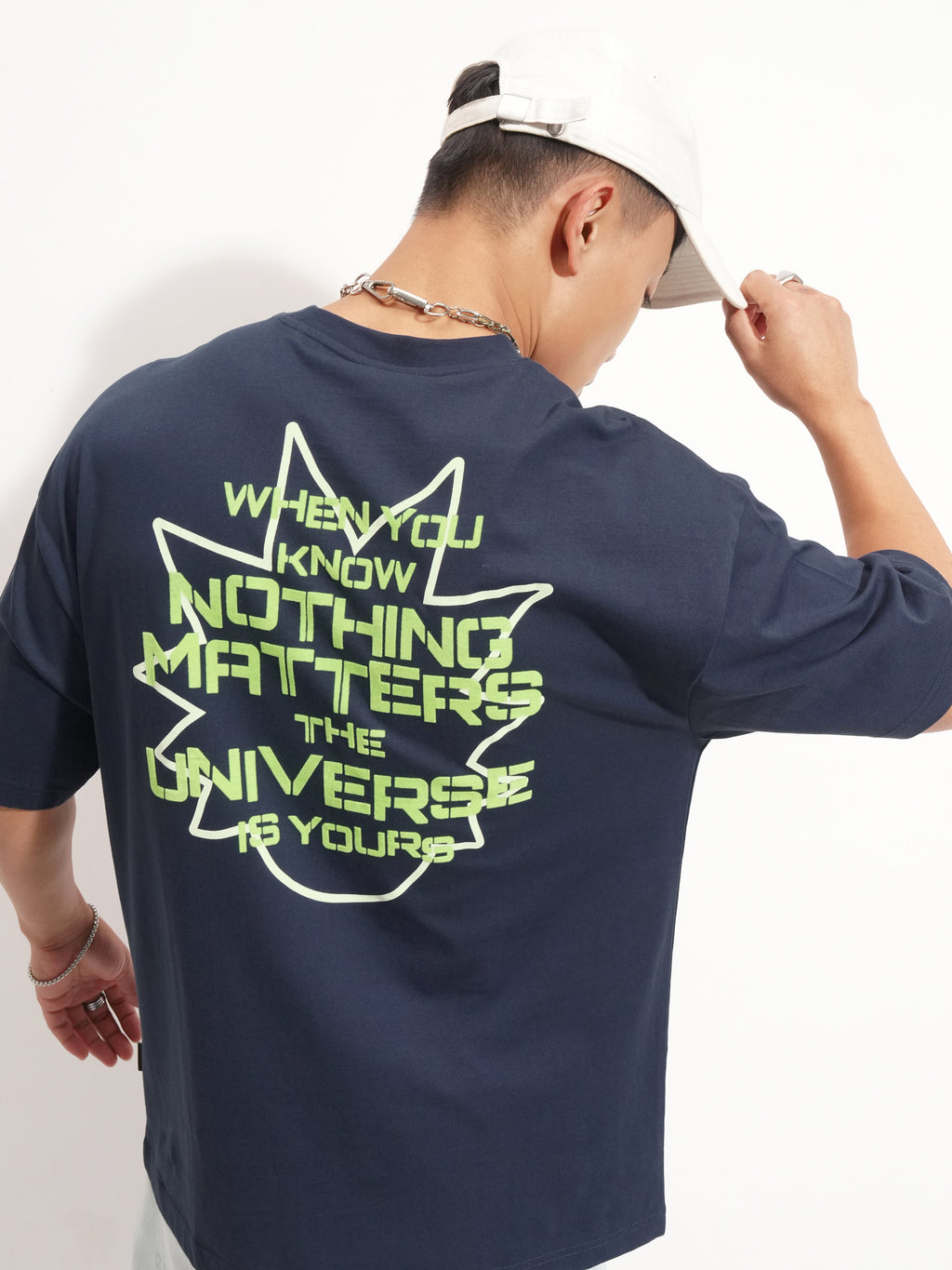 WB By Highlander Men Navy Blue Rick And Morty Printed Round Neck Oversized Fit T-Shirt - Navy Blue - Image 1