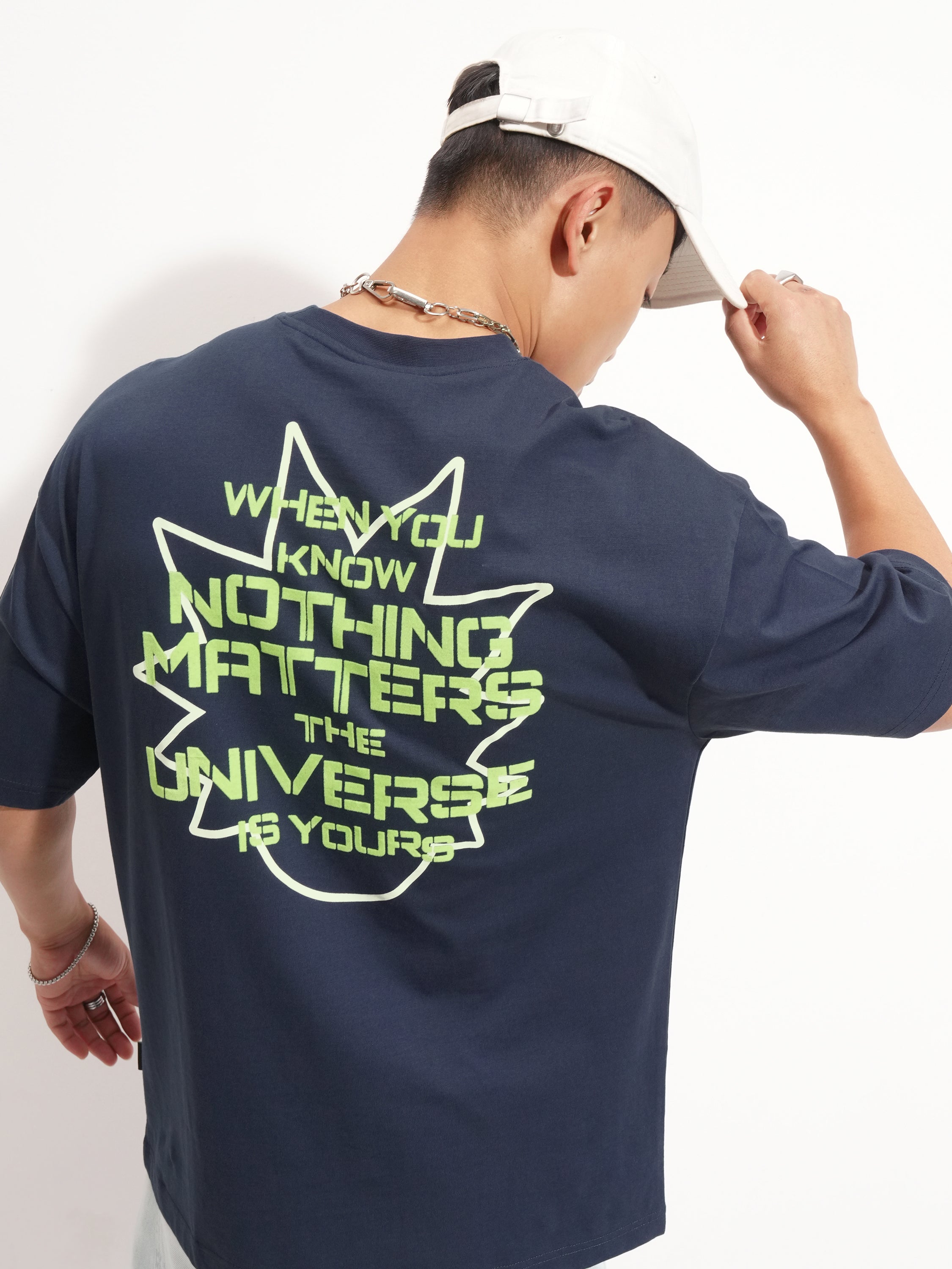 WB By Highlander Men Navy Blue Rick And Morty Printed Round Neck Oversized Fit T-Shirt - Navy Blue - Image 1