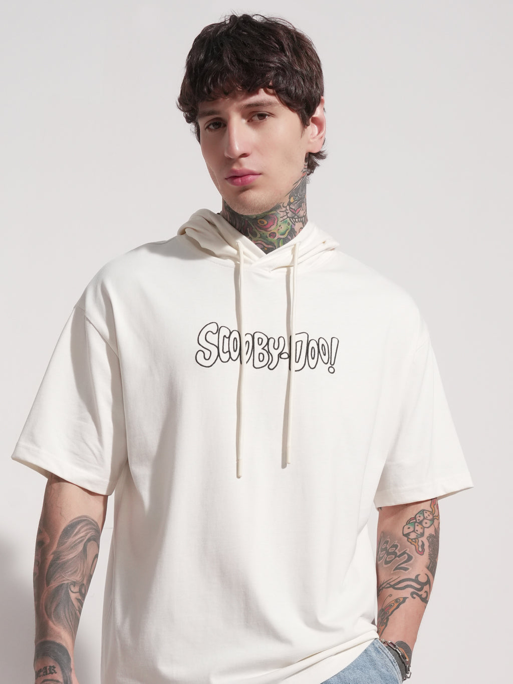 WB by Highlander Men White Scooby Doo Printed Hood Oversized Fit T-Shirt - White - Image 1