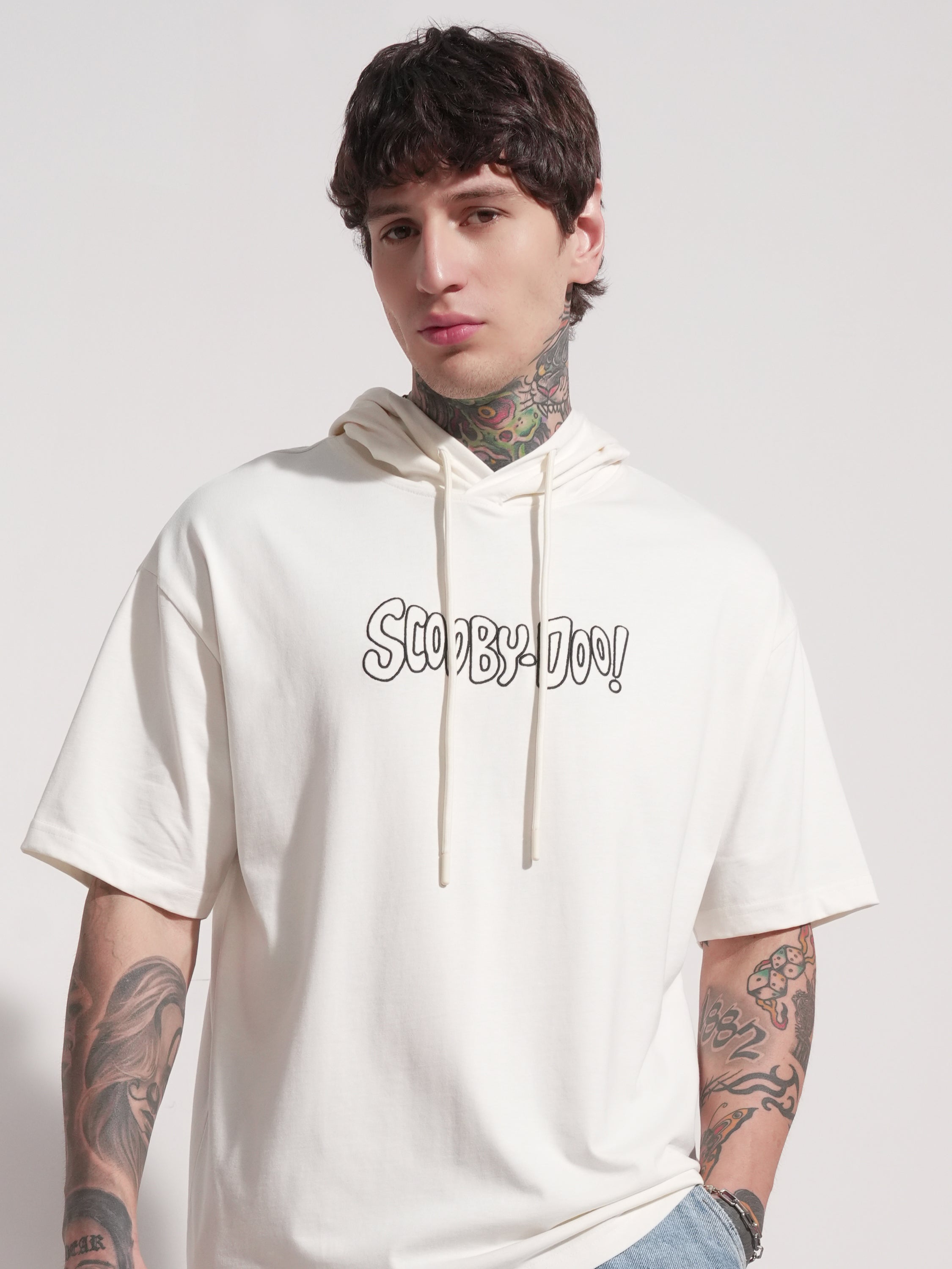 WB by Highlander Men White Scooby Doo Printed Hood Oversized Fit T-Shirt - White - Image 1