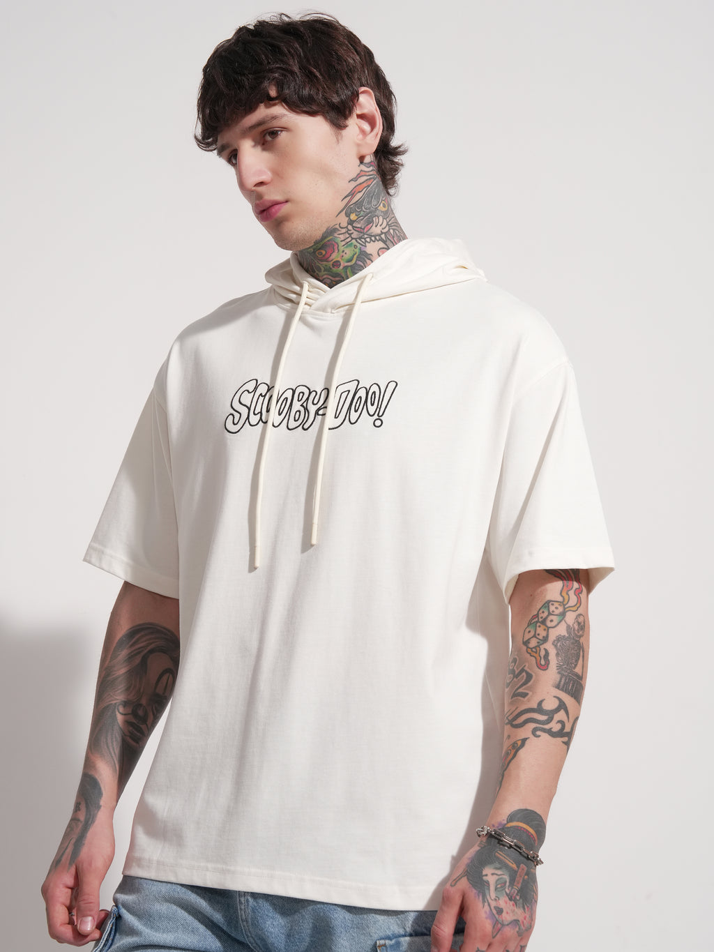WB by Highlander Men White Scooby Doo Printed Hood Oversized Fit T-Shirt - White - Image 4