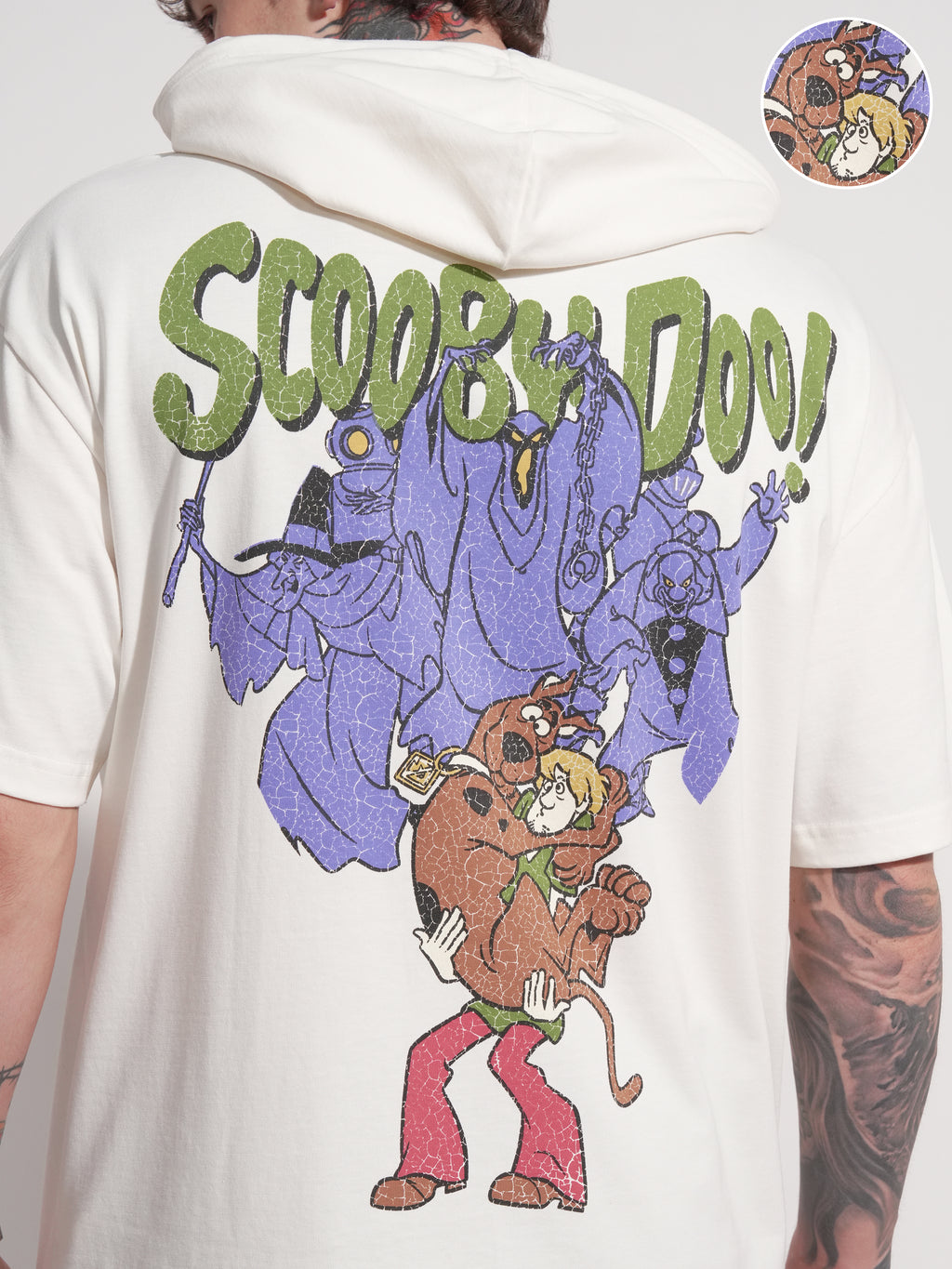 WB by Highlander Men White Scooby Doo Printed Hood Oversized Fit T-Shirt - White - Image 5