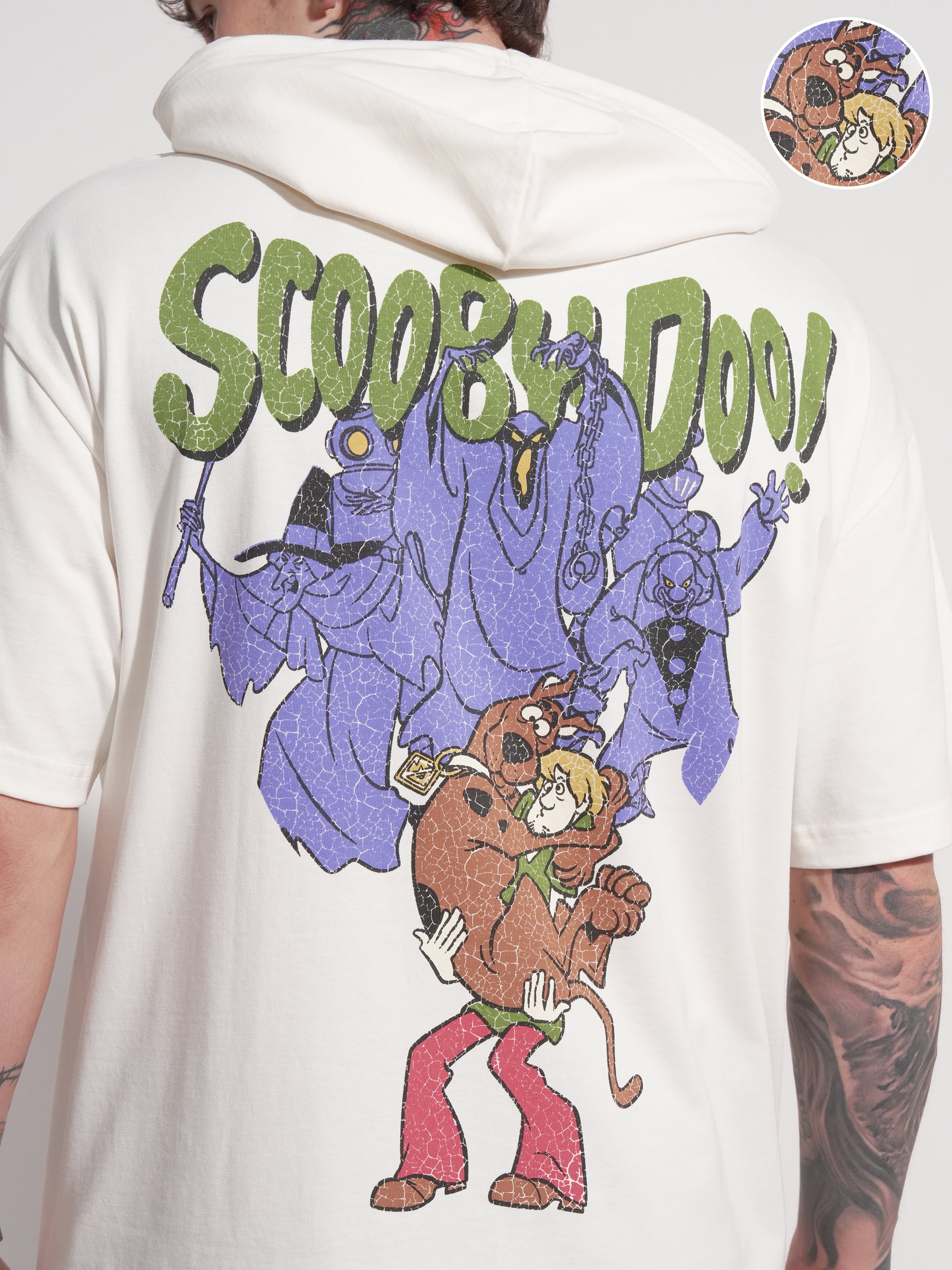 WB by Highlander Men White Scooby Doo Printed Hood Oversized Fit T-Shirt - White - Image 5