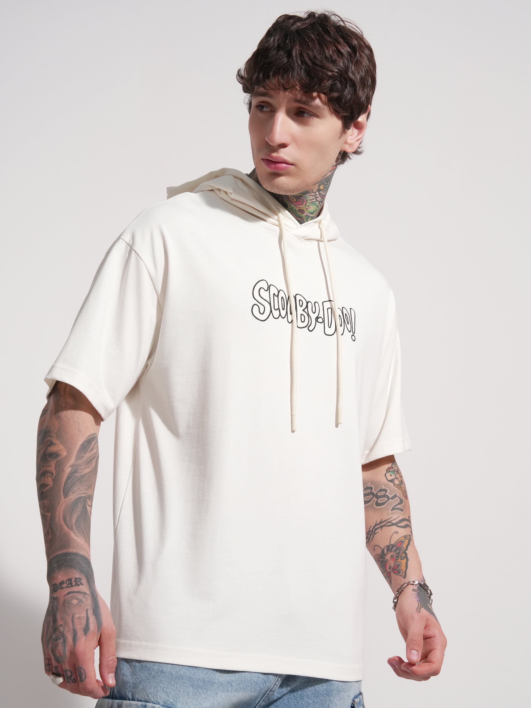 WB by Highlander Men White Scooby Doo Printed Hood Oversized Fit T-Shirt - White - Image 6