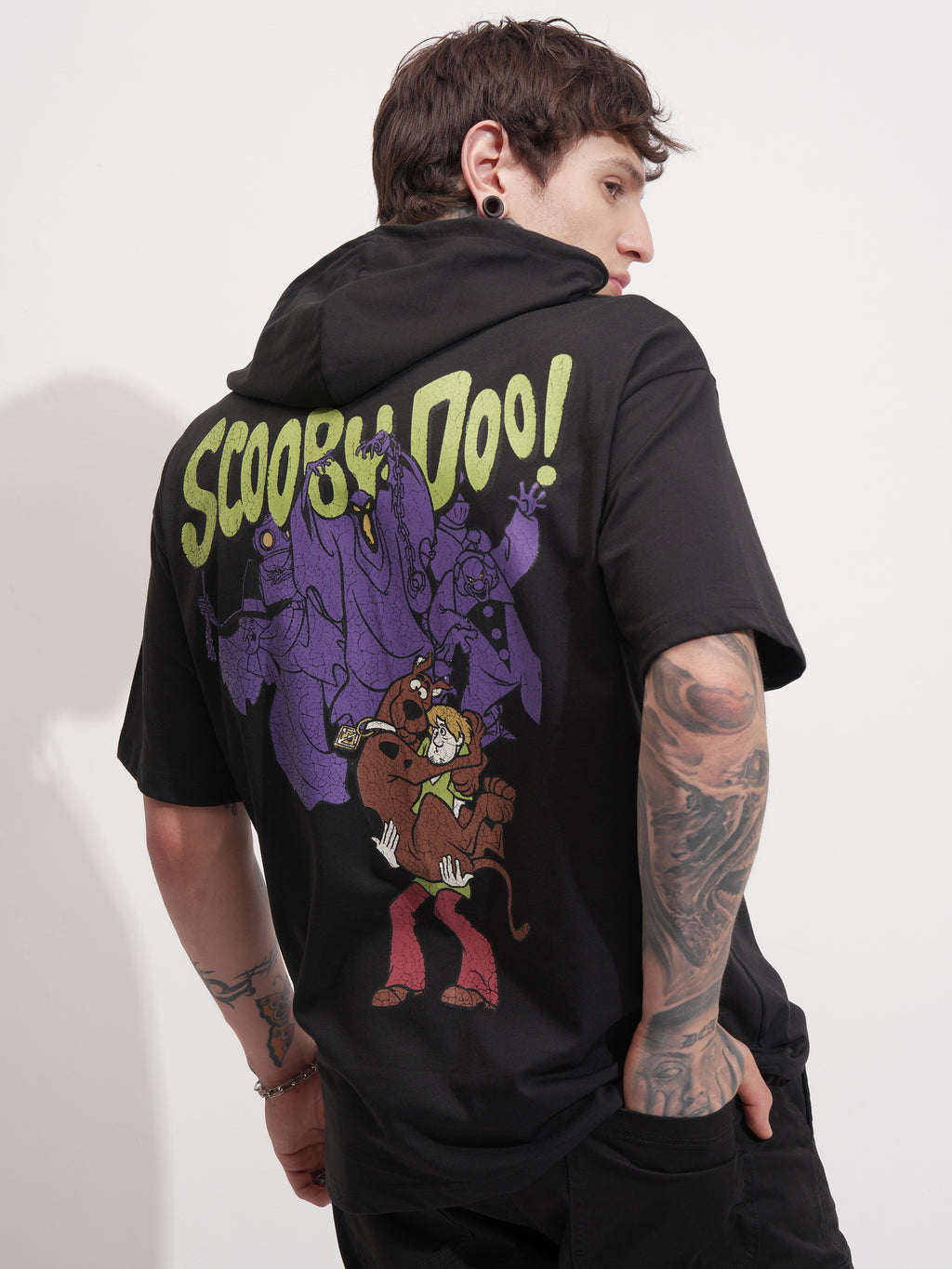 WB By Highlander Men Black Scooby Doo Printed Hood Oversized Fit T-Shirt - Black - Image 3