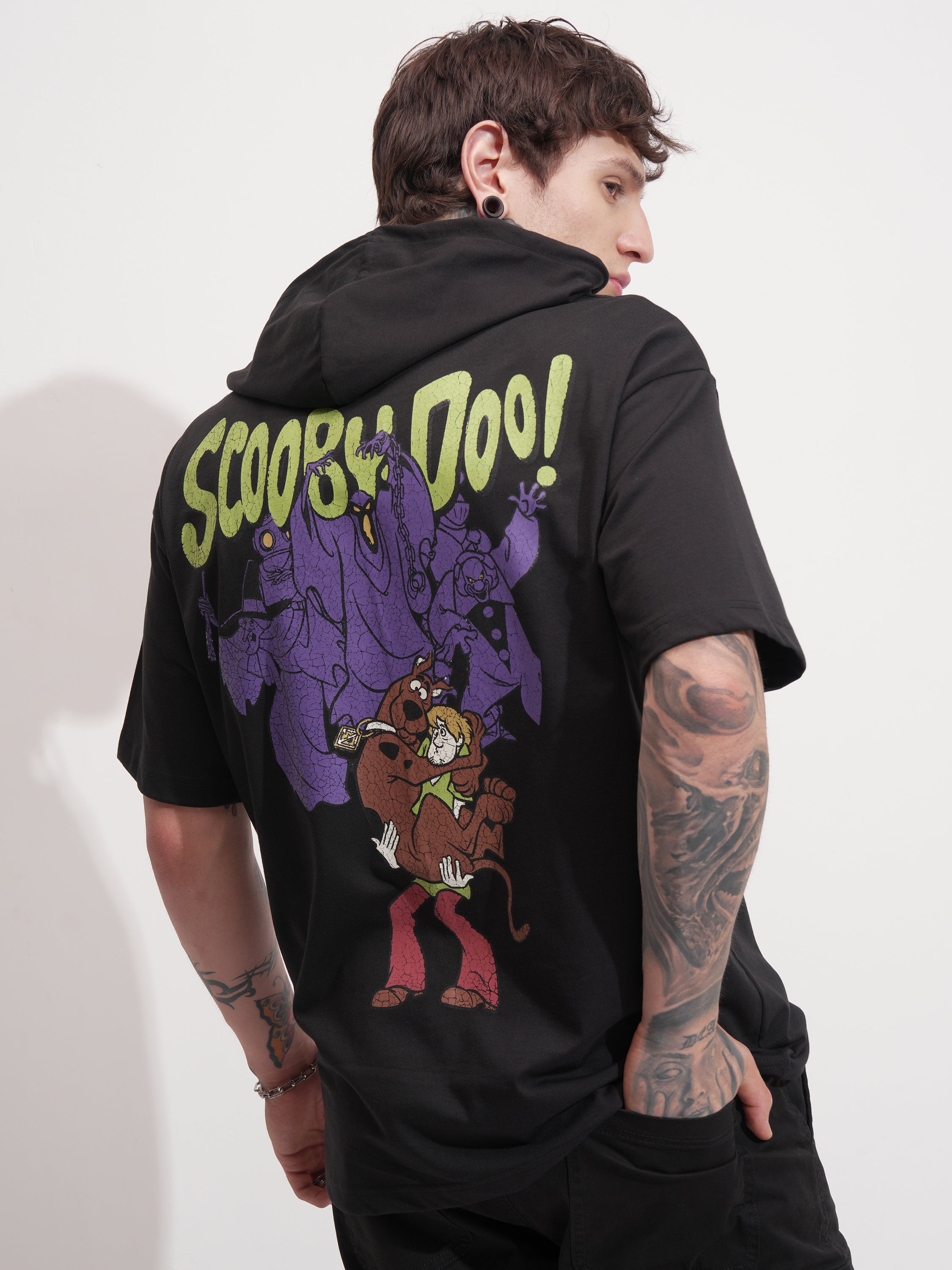 WB By Highlander Men Black Scooby Doo Printed Hood Oversized Fit T-Shirt - Black - Image 3