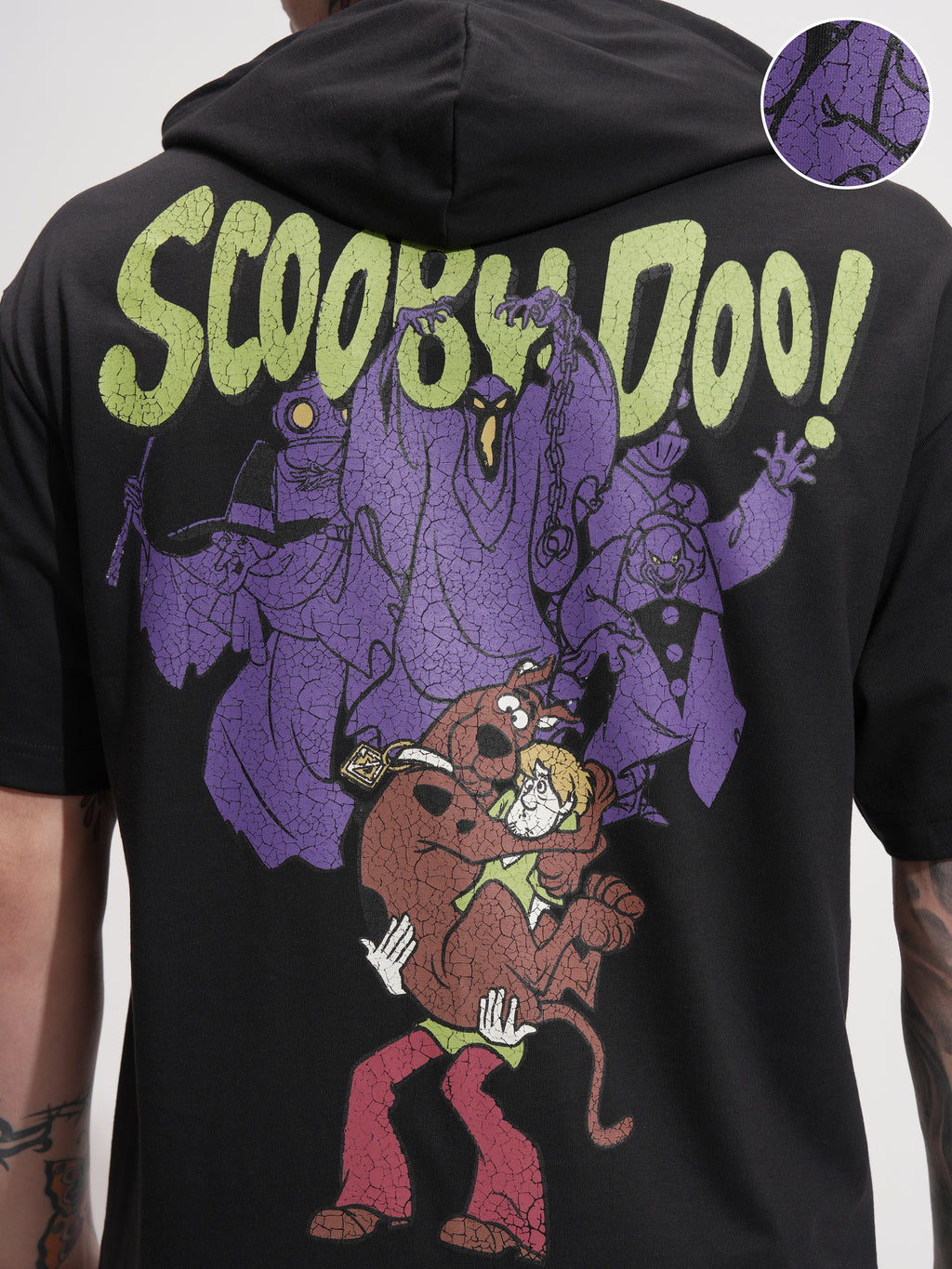 WB By Highlander Men Black Scooby Doo Printed Hood Oversized Fit T-Shirt - Black - Image 5
