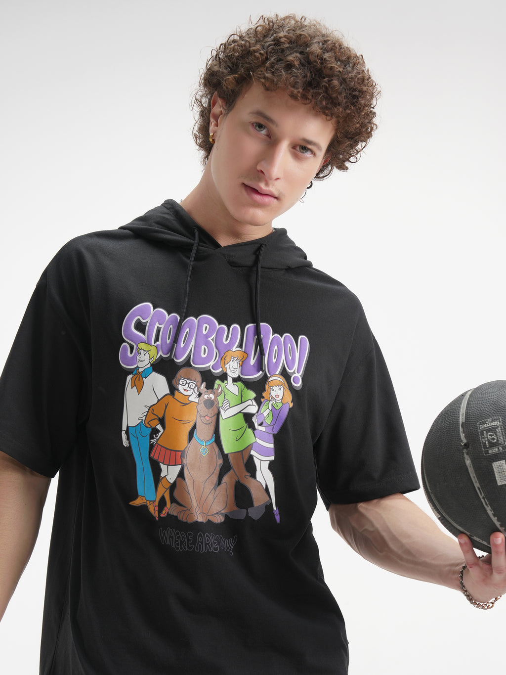 WB By Highlander Men Off White Scooby Doo Printed Hood Oversized Fit T-Shirt - Off White - Image 1