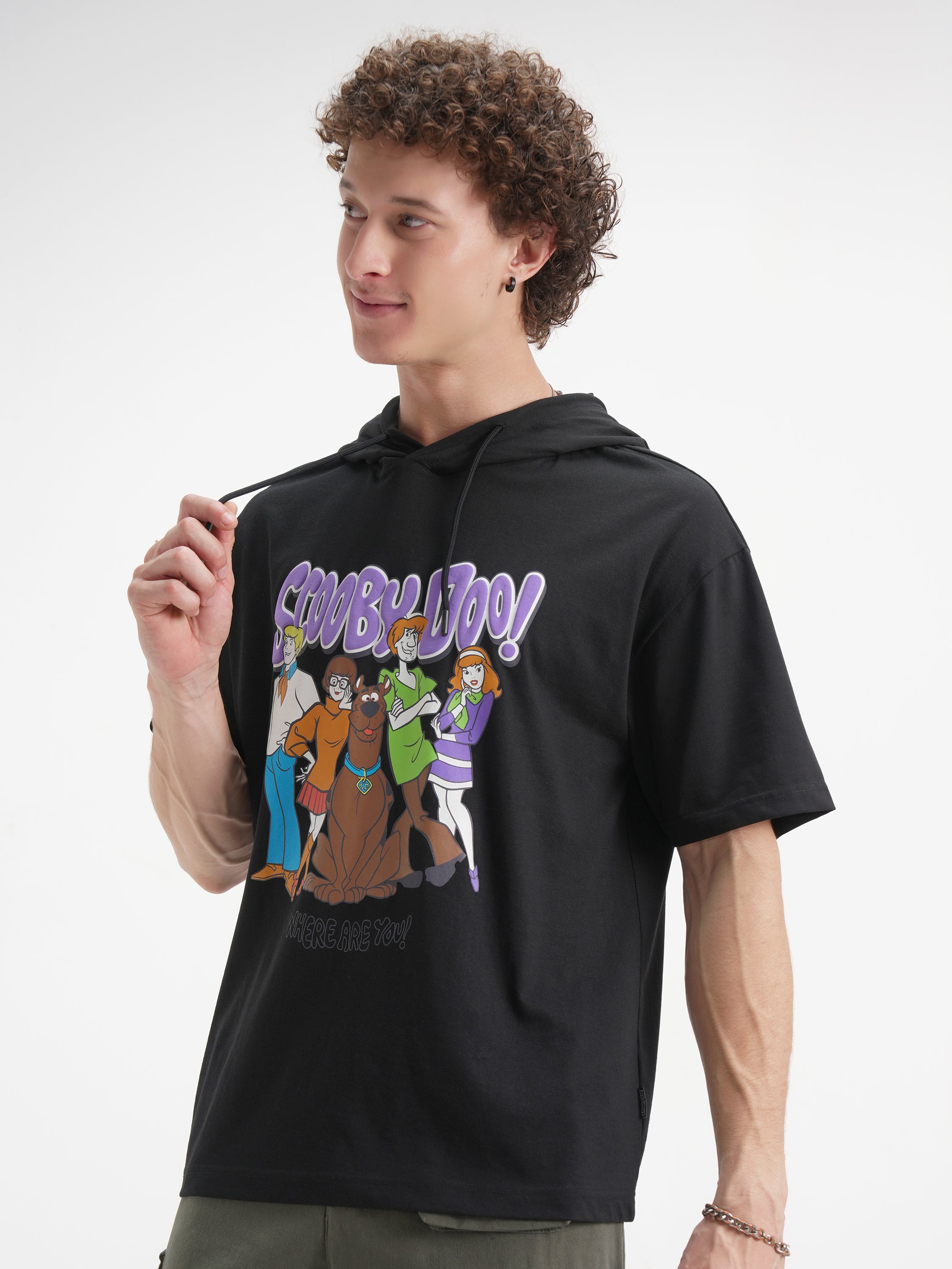 WB By Highlander Men Off White Scooby Doo Printed Hood Oversized Fit T-Shirt - Off White - Image 4