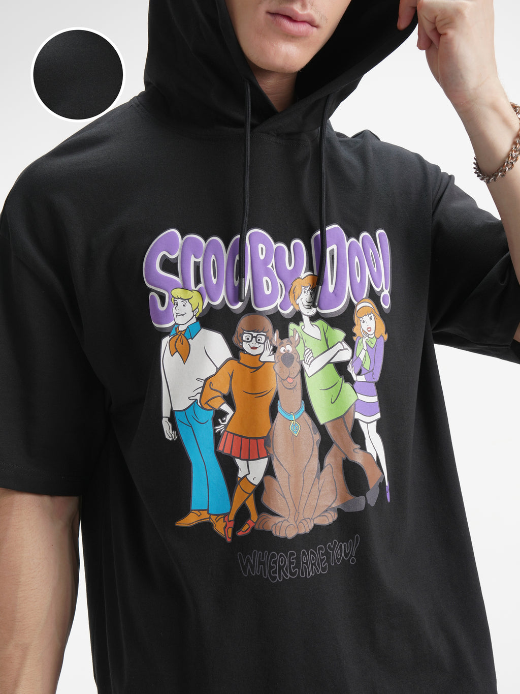 WB By Highlander Men Off White Scooby Doo Printed Hood Oversized Fit T-Shirt - Off White - Image 5