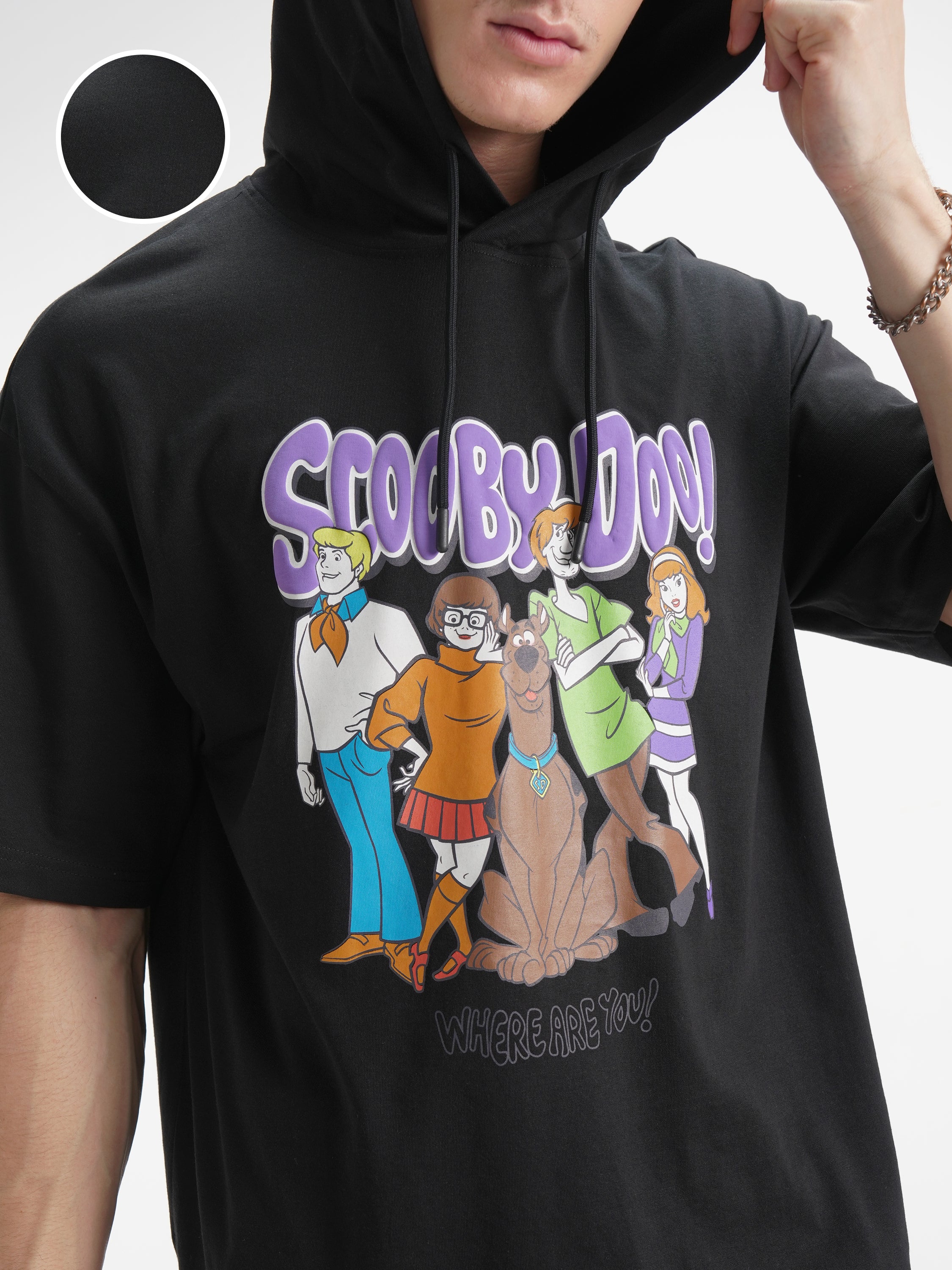 WB By Highlander Men Off White Scooby Doo Printed Hood Oversized Fit T-Shirt - Off White - Image 5