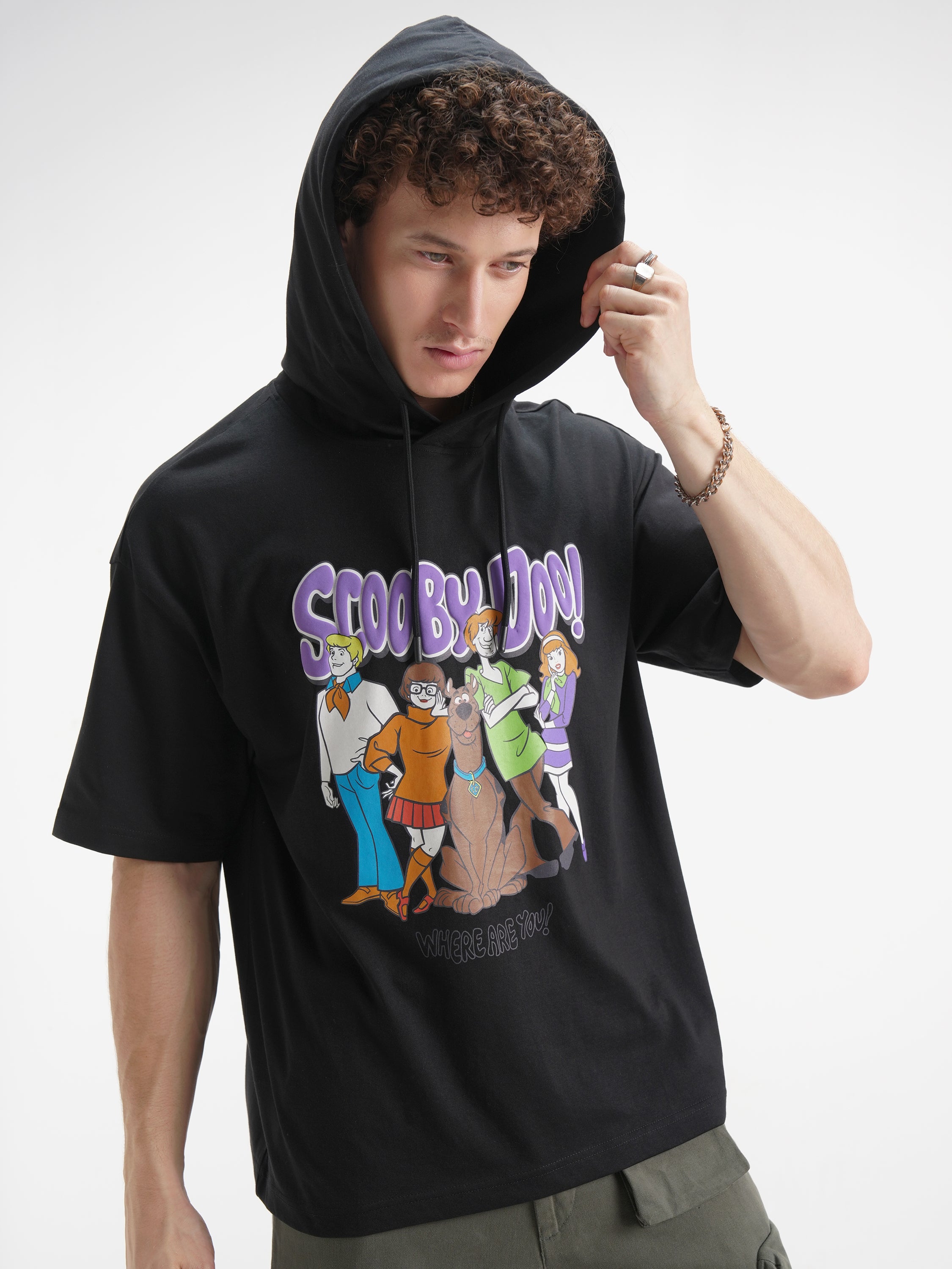 WB By Highlander Men Off White Scooby Doo Printed Hood Oversized Fit T-Shirt - Off White - Image 6