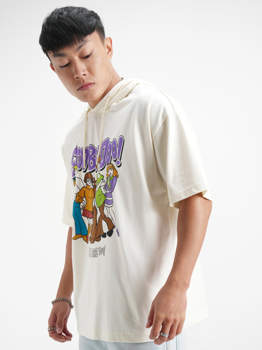 WB By Highlander Men White Scooby Doo Printed Hood Oversized Fit T-Shirt - White - Image 4