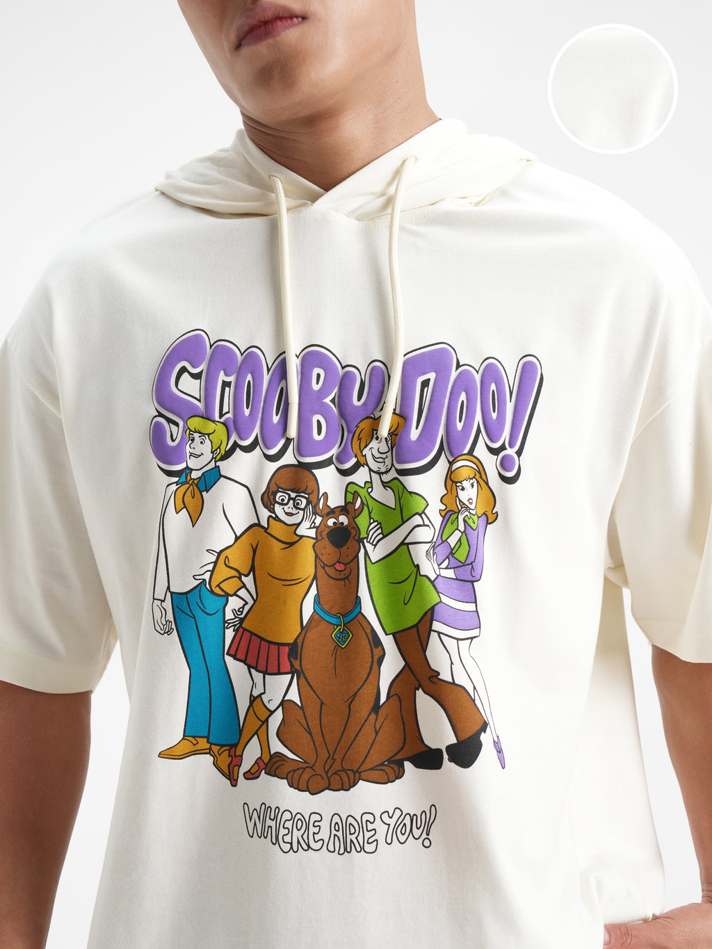 WB By Highlander Men White Scooby Doo Printed Hood Oversized Fit T-Shirt - White - Image 5
