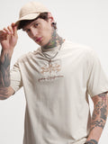 DC By Highlander Men Cream Batman Embroidered Round Neck T-Shirt - Cream - Image 1