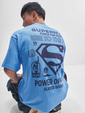 DC By Highlander Men Blue Superman Printed Round Neck Oversized Fit T-Shirt - Blue - Image 1