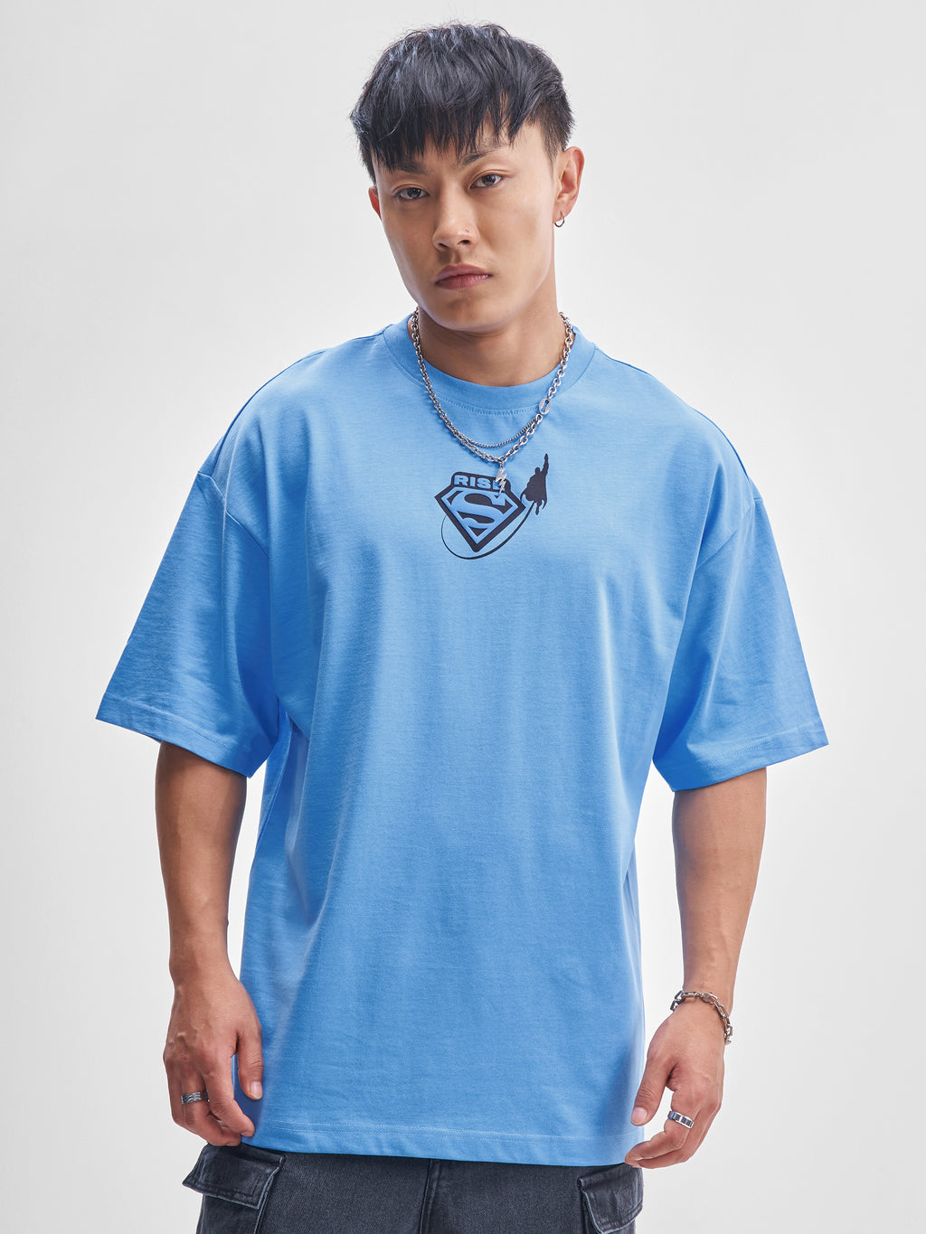 DC By Highlander Men Blue Superman Printed Round Neck Oversized Fit T-Shirt - Blue - Image 3