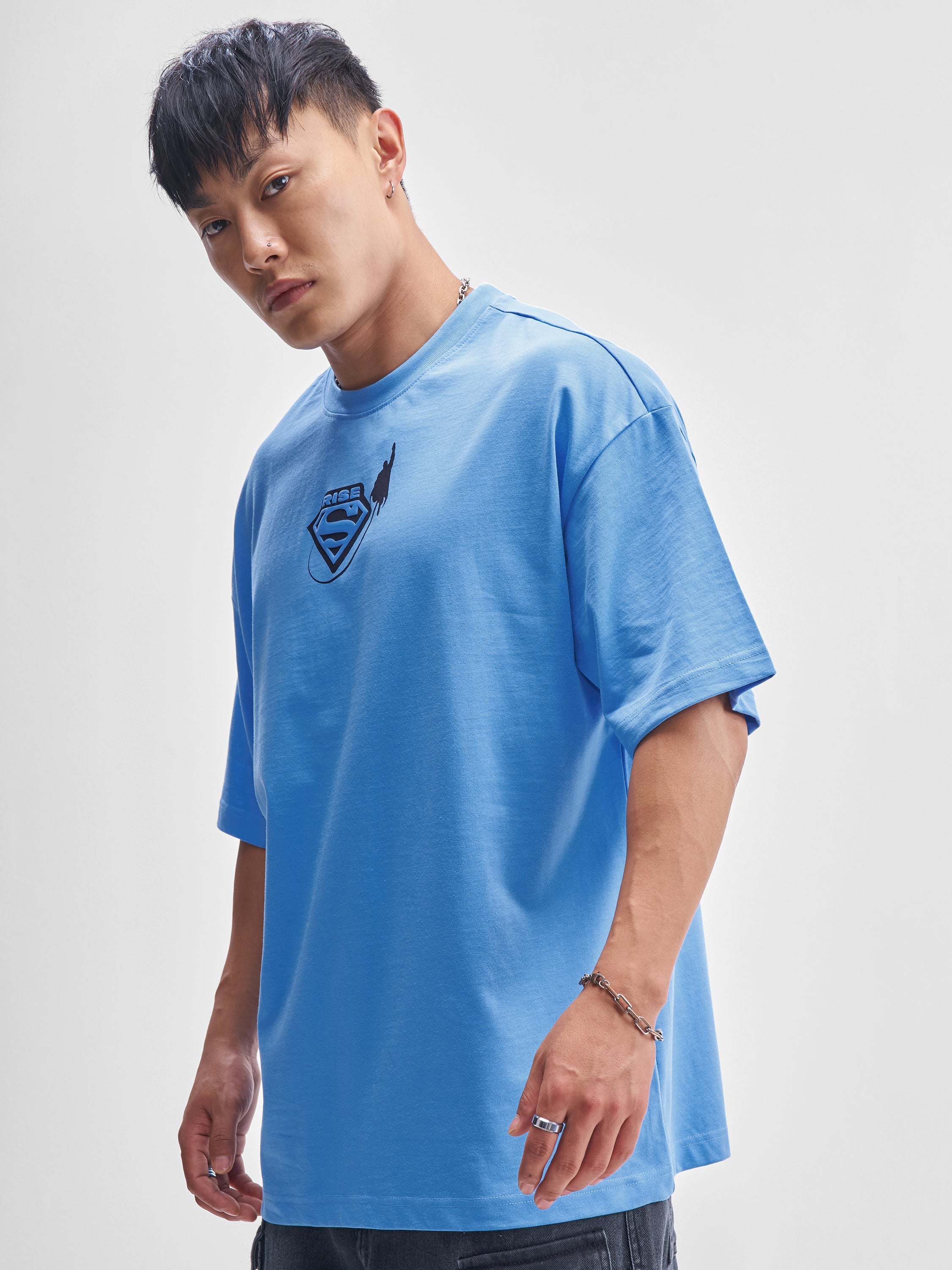 DC By Highlander Men Blue Superman Printed Round Neck Oversized Fit T-Shirt - Blue - Image 4