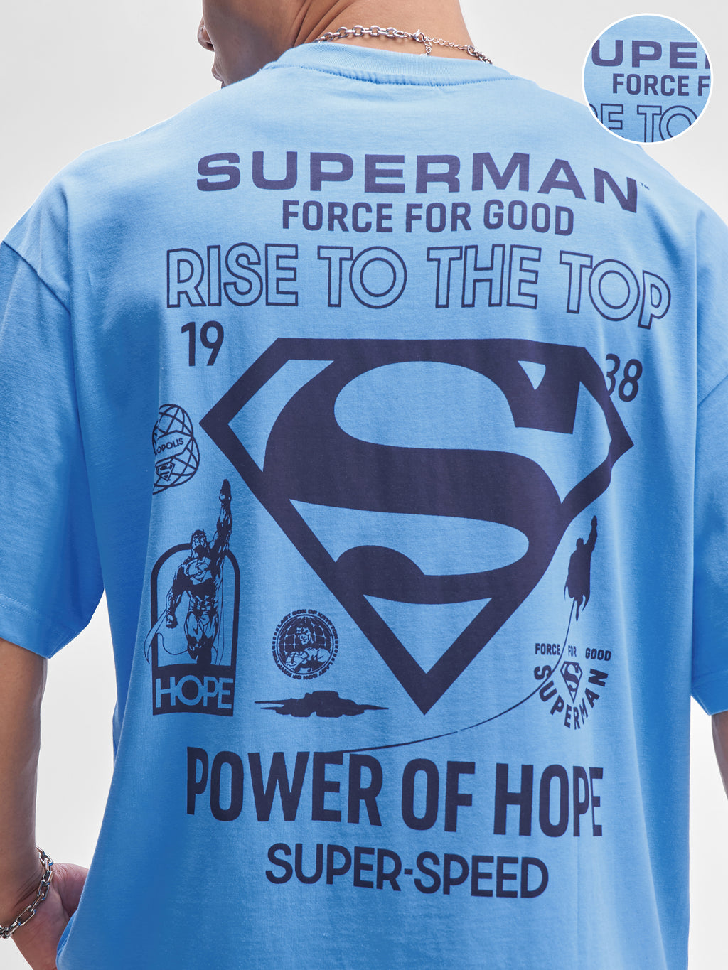 DC By Highlander Men Blue Superman Printed Round Neck Oversized Fit T-Shirt - Blue - Image 5