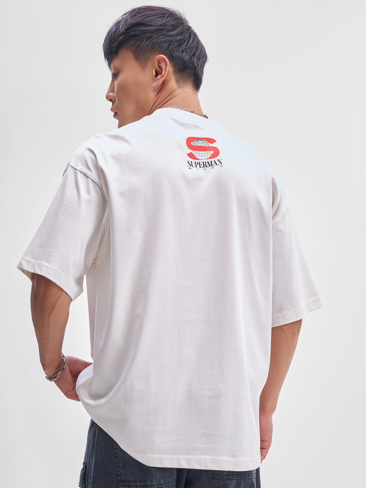DC By Highlander Men Off White Krypto Superdog Printed Round Neck Oversized Fit T-Shirt - Off White - Image 3