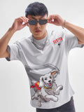 DC By Highlander Men Grey Krypto Superdog Printed Round Neck Oversized Fit T-Shirt - Grey - Image 1