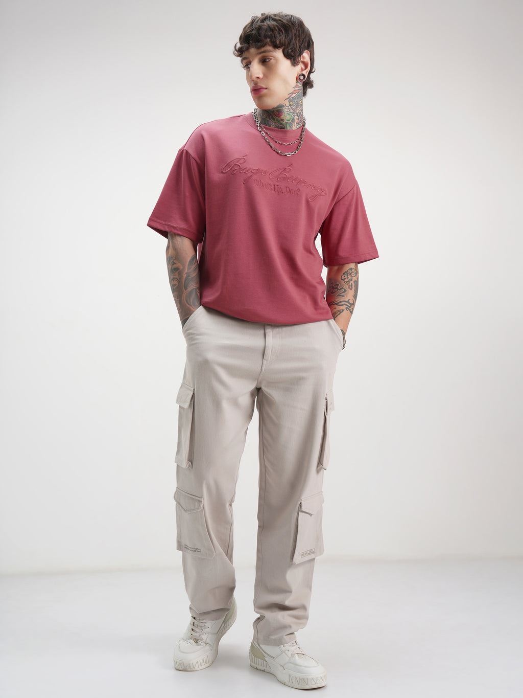 WB By Highlander Men Burgundy Looney Tunes Printed Round Neck Oversized Fit T-Shirt - Burgundy - Image 2