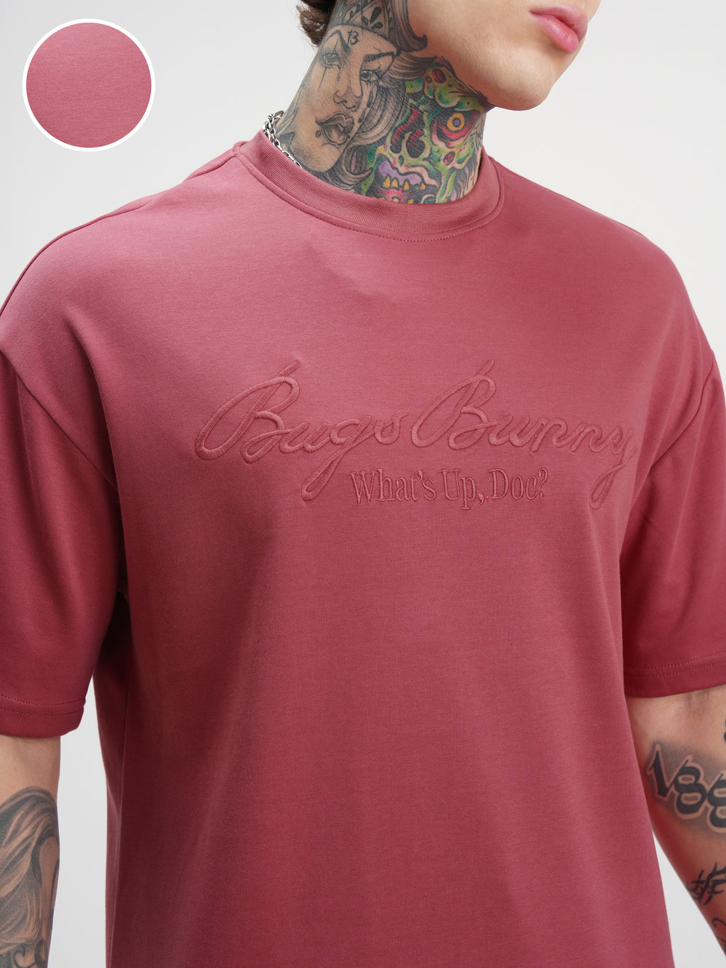 WB By Highlander Men Burgundy Looney Tunes Printed Round Neck Oversized Fit T-Shirt - Burgundy - Image 5