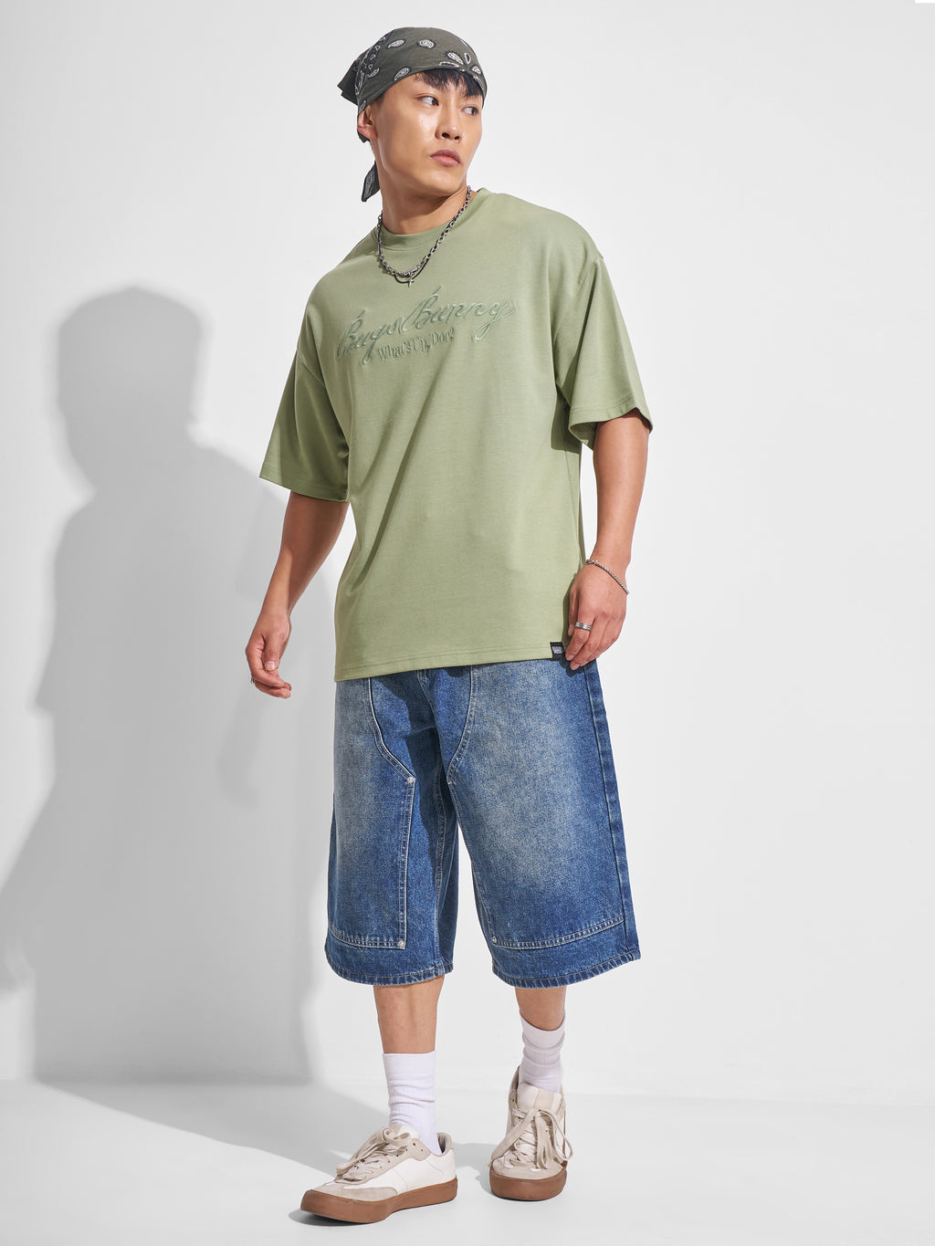 WB By Highlander Men Olive Looney Tunes Printed Round Neck Oversized Fit T-Shirt - Olive - Image 2