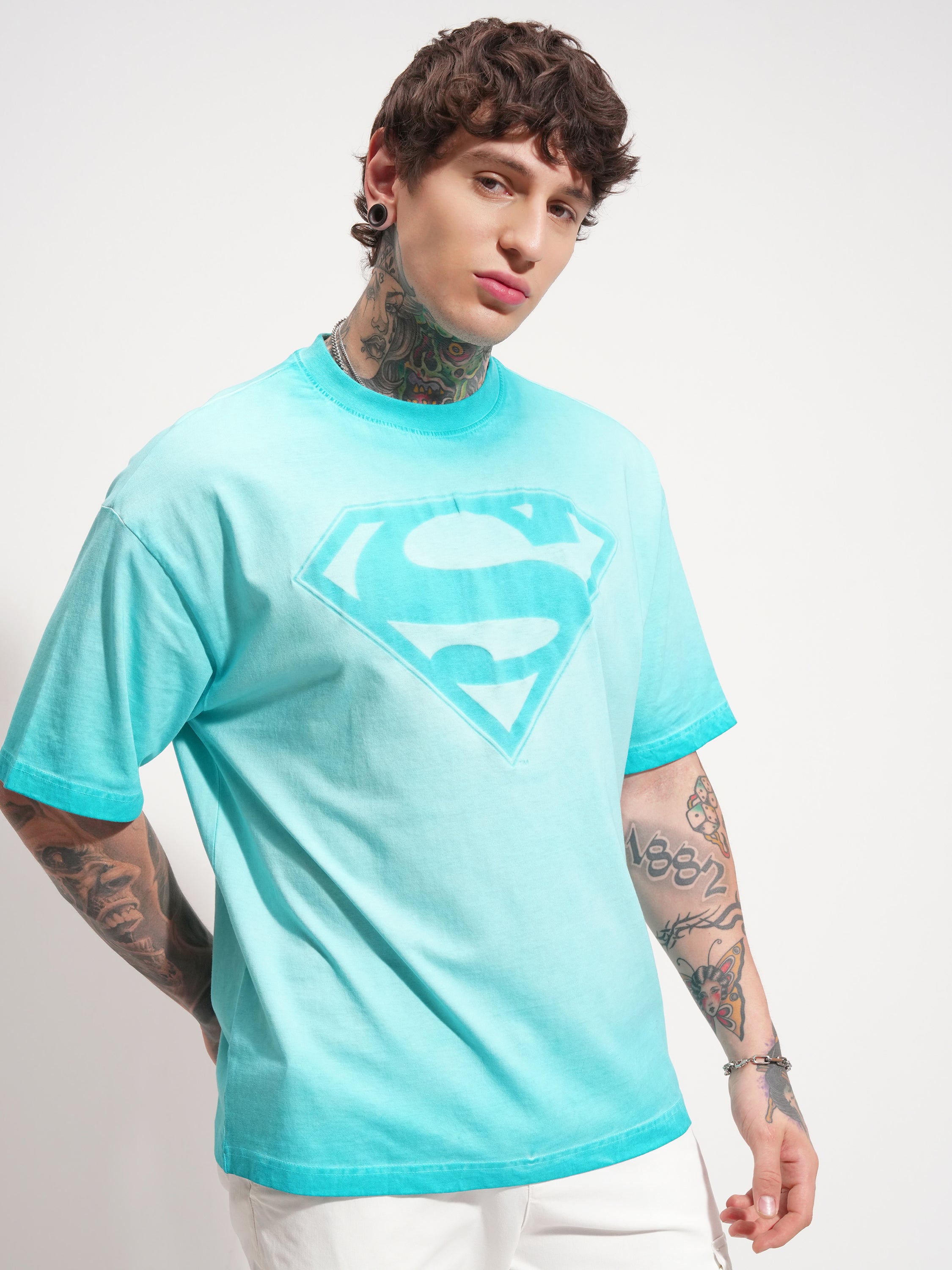 DC By Highlander Men Blue Superman Printed Round Neck Oversized Fit T-Shirt - Blue - Image 6