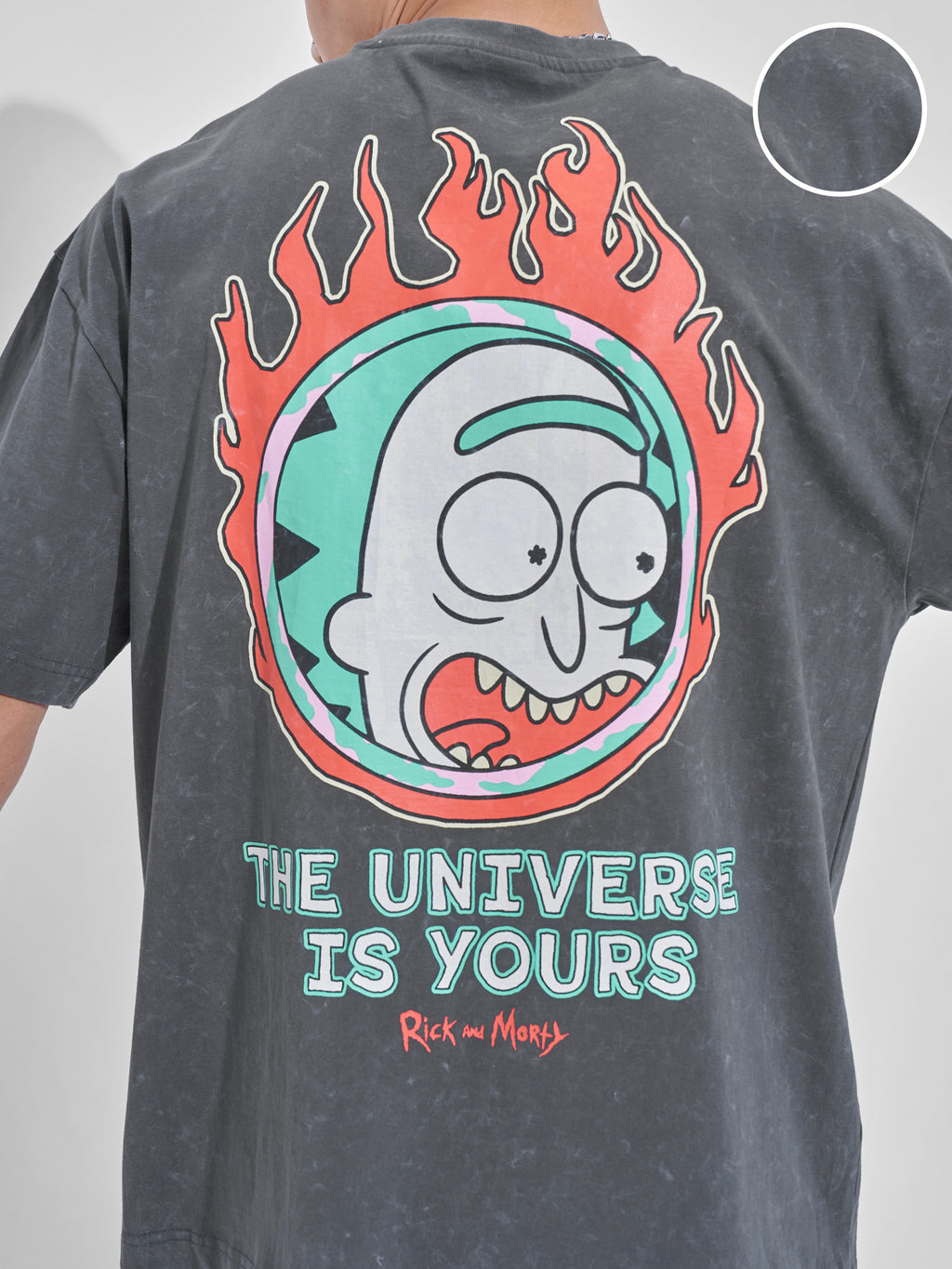WB By Highlander Men Grey Rick And Morty Printed Round Neck Oversized Fit T-Shirt - Grey - Image 5