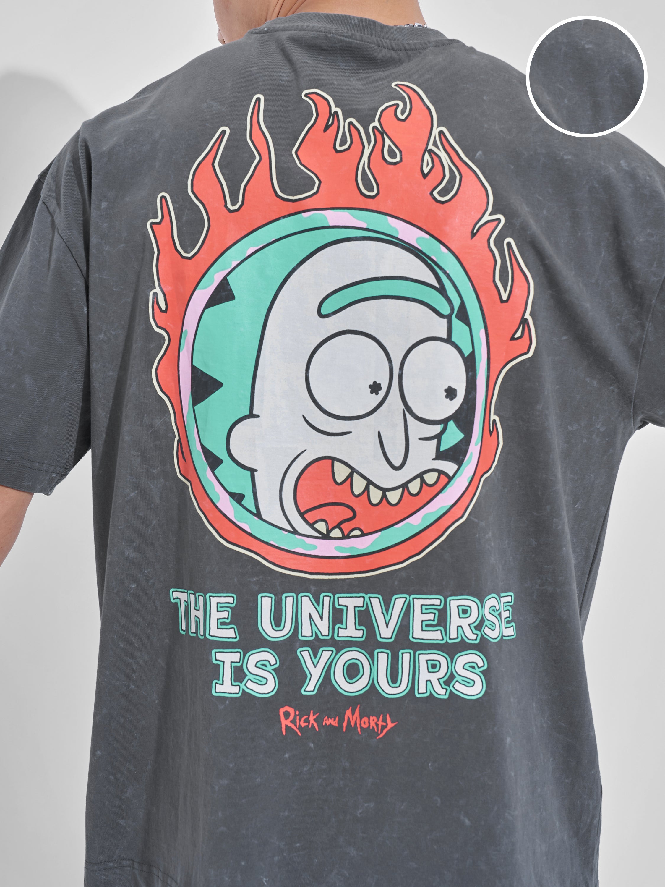 WB By Highlander Men Grey Rick And Morty Printed Round Neck Oversized Fit T-Shirt - Grey - Image 5