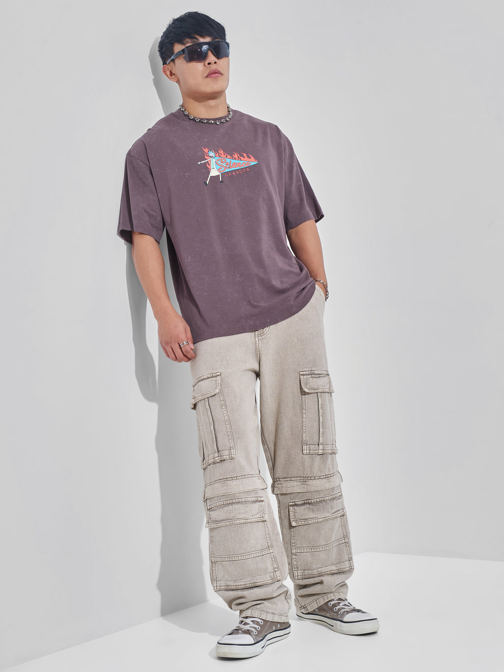 WB By Highlander Men Mauve Rick And Morty Printed Round Neck Oversized Fit T-Shirt - Mauve - Image 2