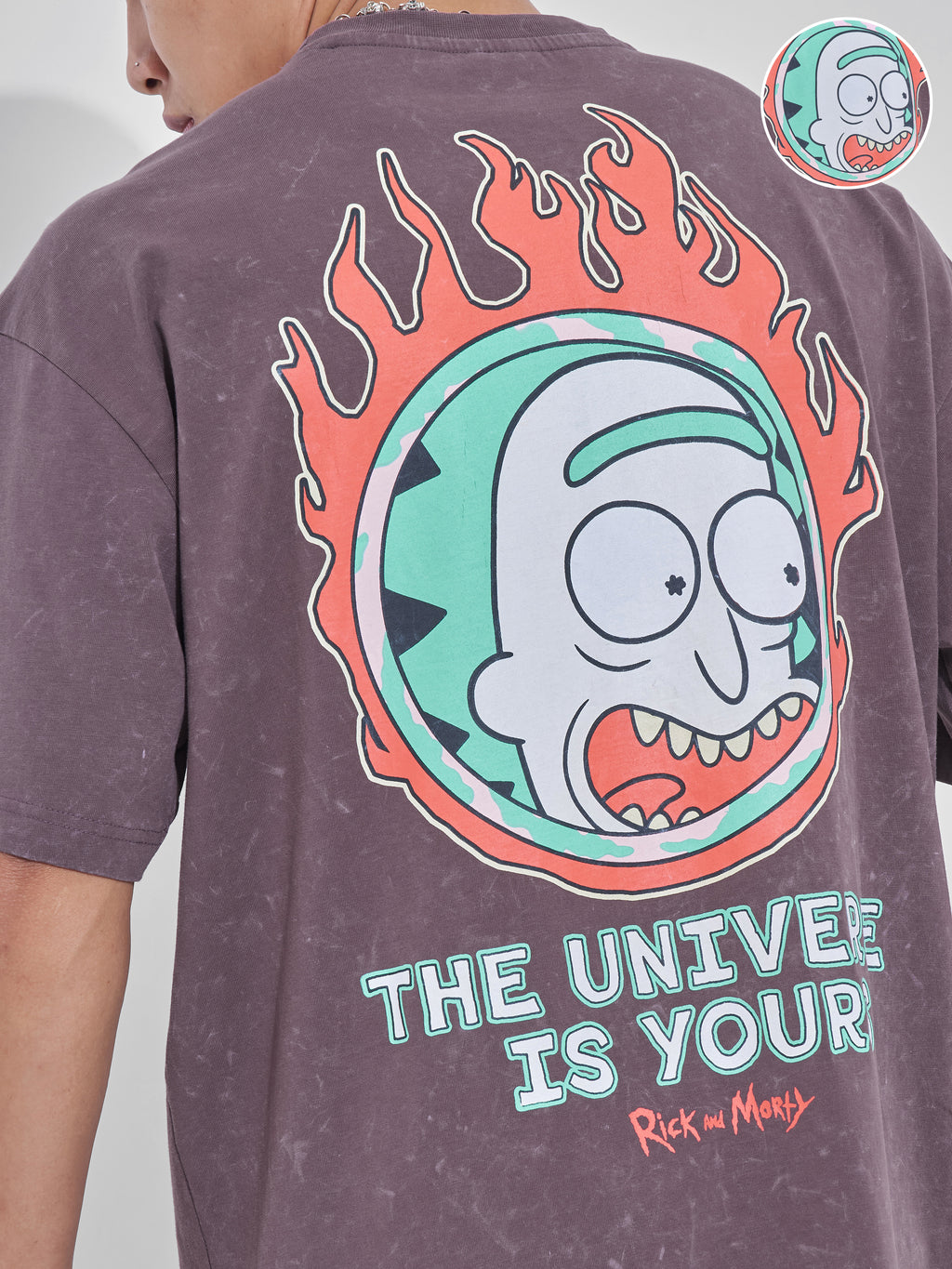 WB By Highlander Men Mauve Rick And Morty Printed Round Neck Oversized Fit T-Shirt - Mauve - Image 5