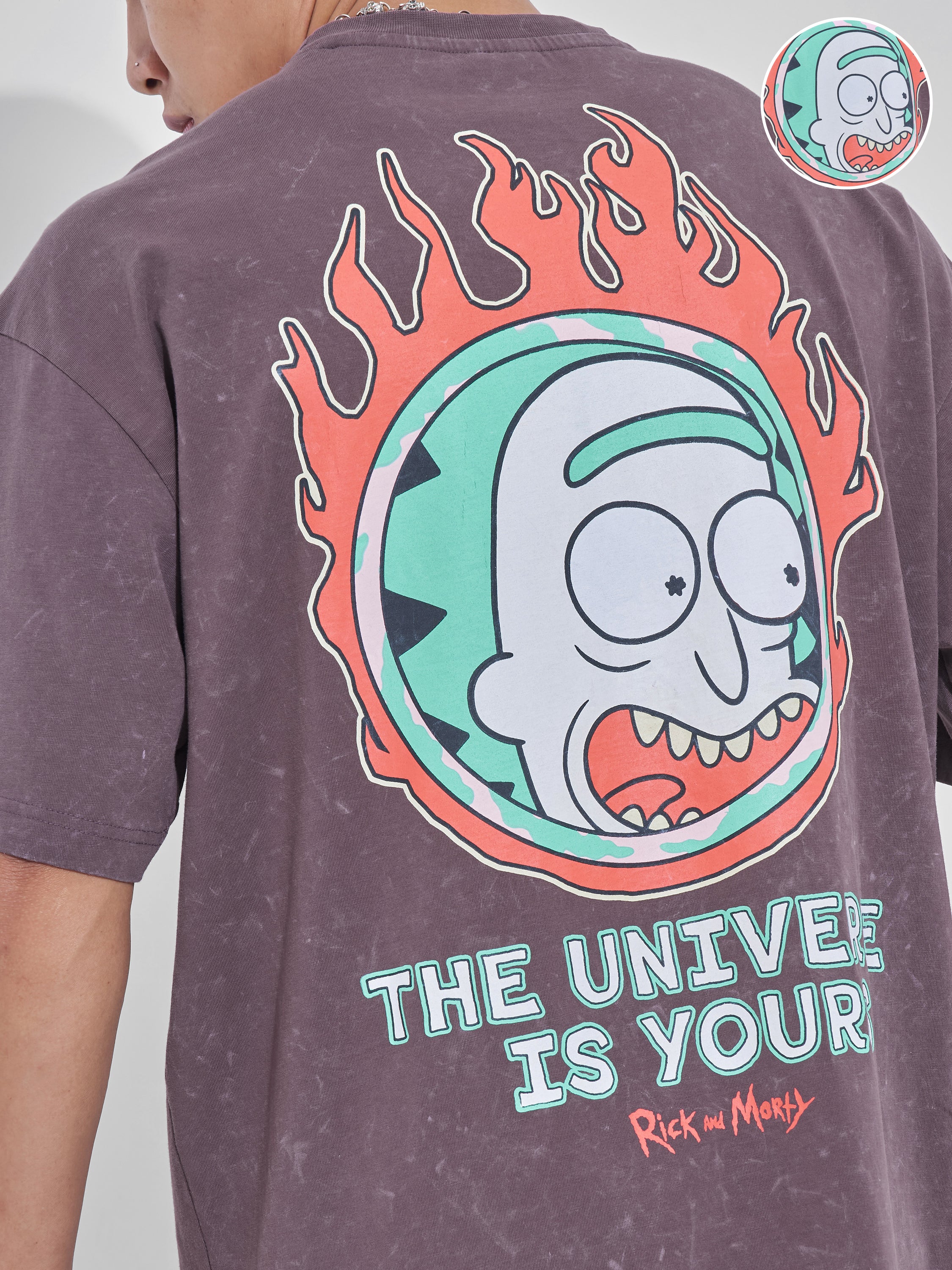 WB By Highlander Men Mauve Rick And Morty Printed Round Neck Oversized Fit T-Shirt - Mauve - Image 5