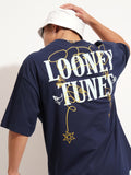 WB By Highlander Men Navy Blue Looney Tunes Printed Round Neck Oversized Fit T-Shirt - Navy Blue - Image 1