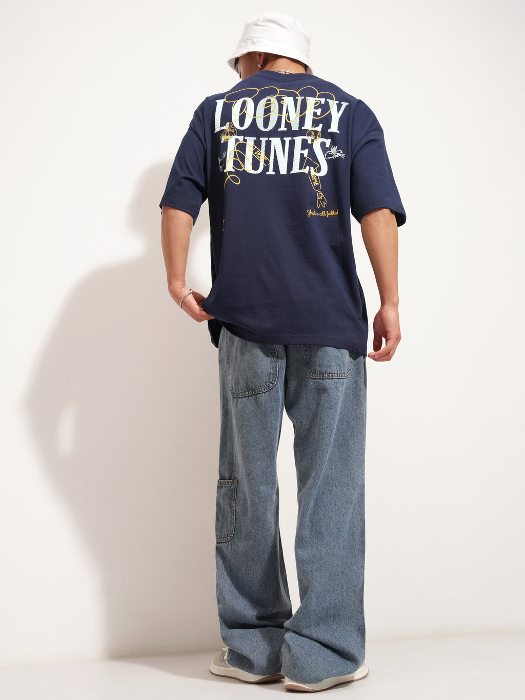 WB By Highlander Men Navy Blue Looney Tunes Printed Round Neck Oversized Fit T-Shirt - Navy Blue - Image 2
